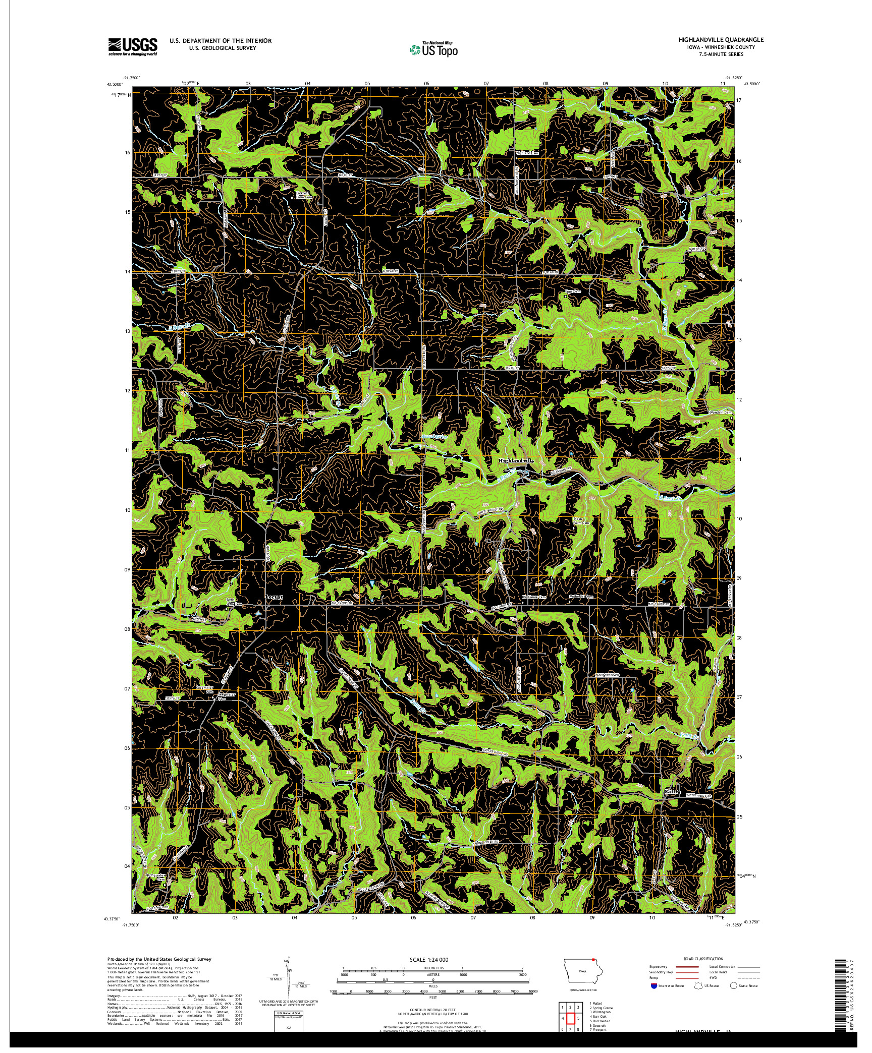 USGS US TOPO 7.5-MINUTE MAP FOR HIGHLANDVILLE, IA 2018