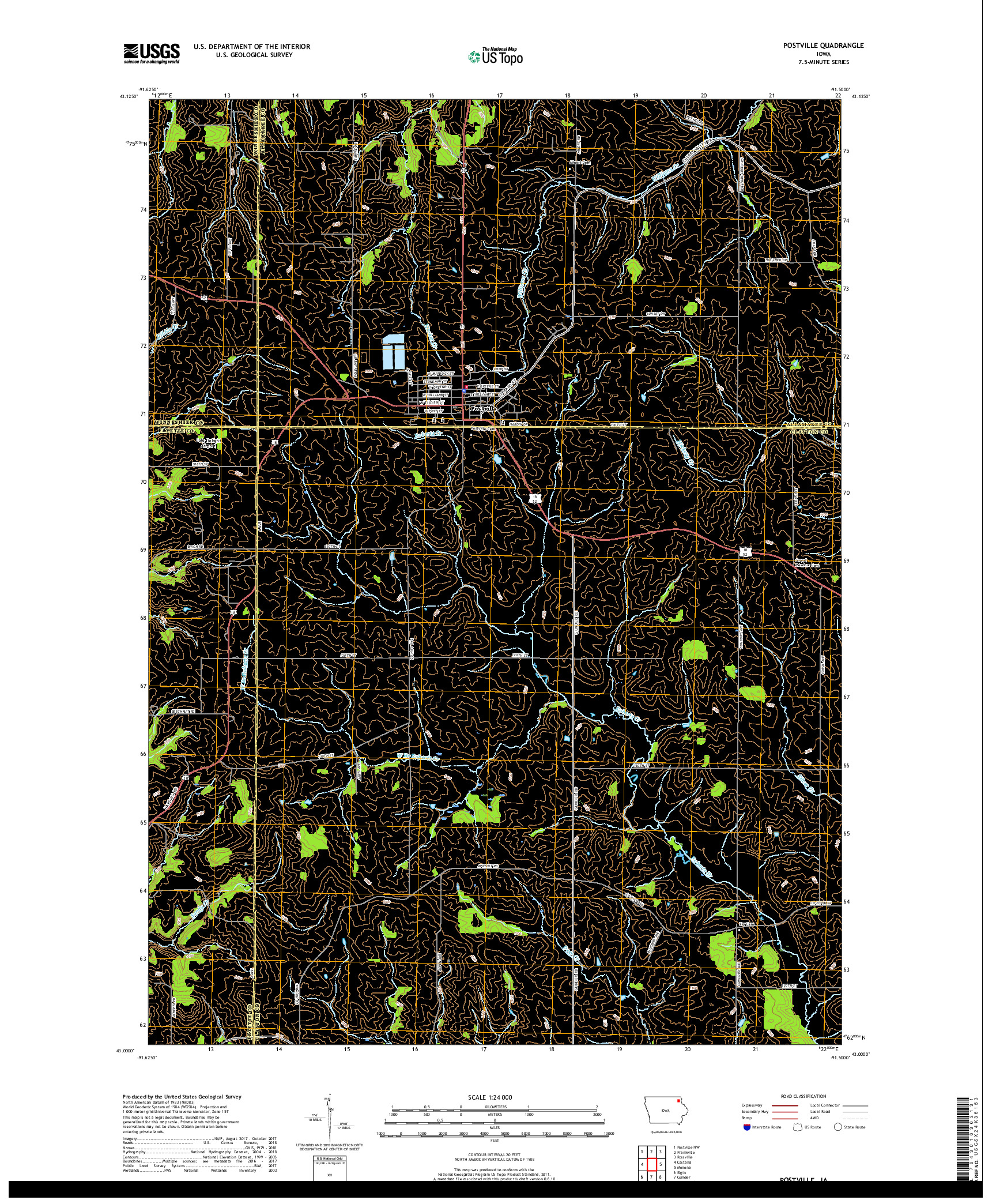 USGS US TOPO 7.5-MINUTE MAP FOR POSTVILLE, IA 2018