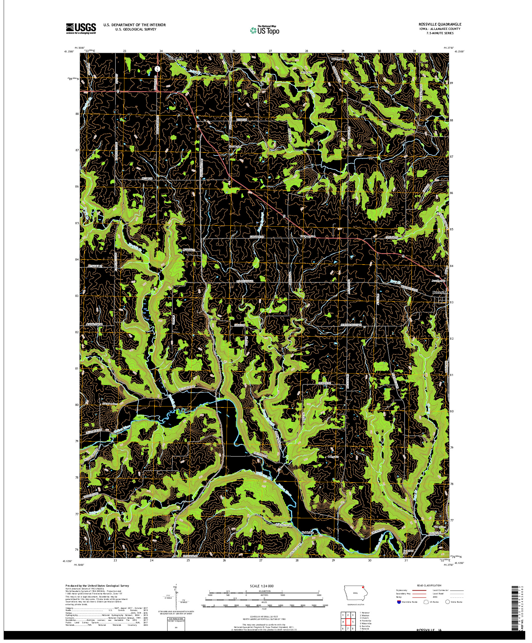 USGS US TOPO 7.5-MINUTE MAP FOR ROSSVILLE, IA 2018