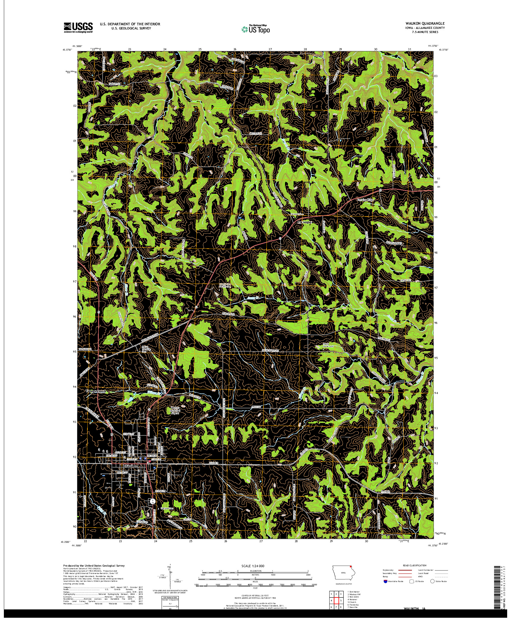 USGS US TOPO 7.5-MINUTE MAP FOR WAUKON, IA 2018