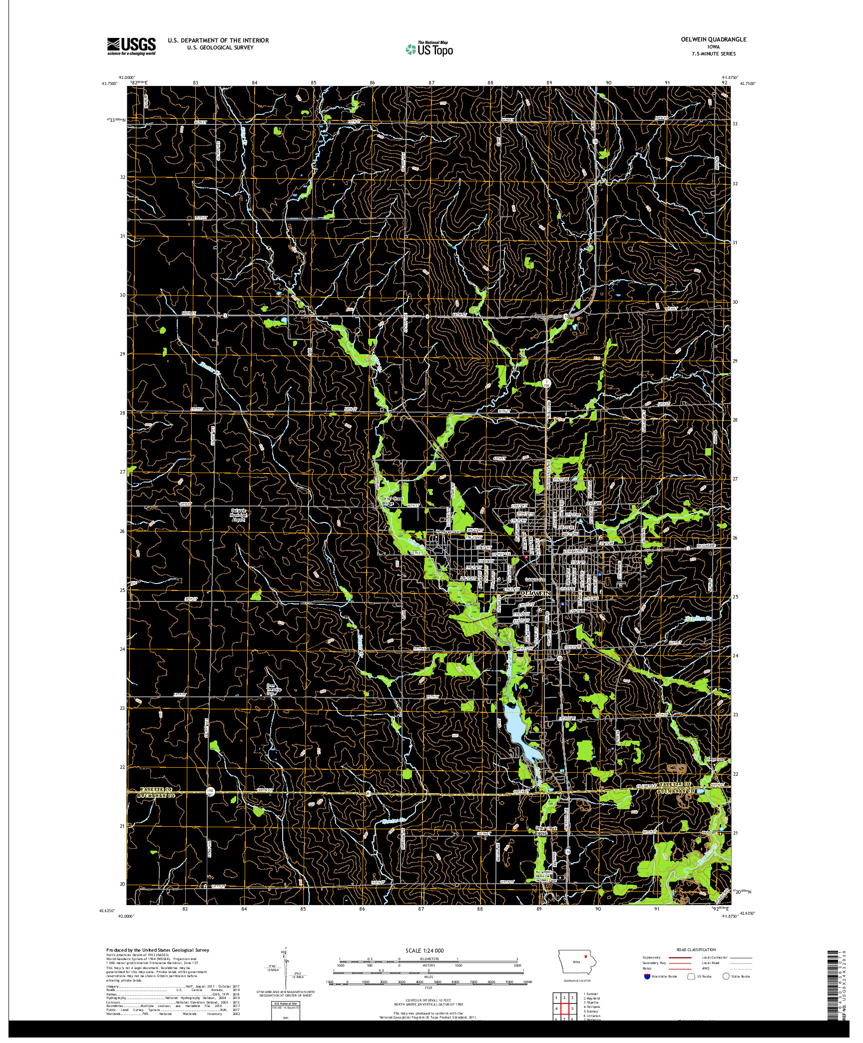 USGS US TOPO 7.5-MINUTE MAP FOR OELWEIN, IA 2018