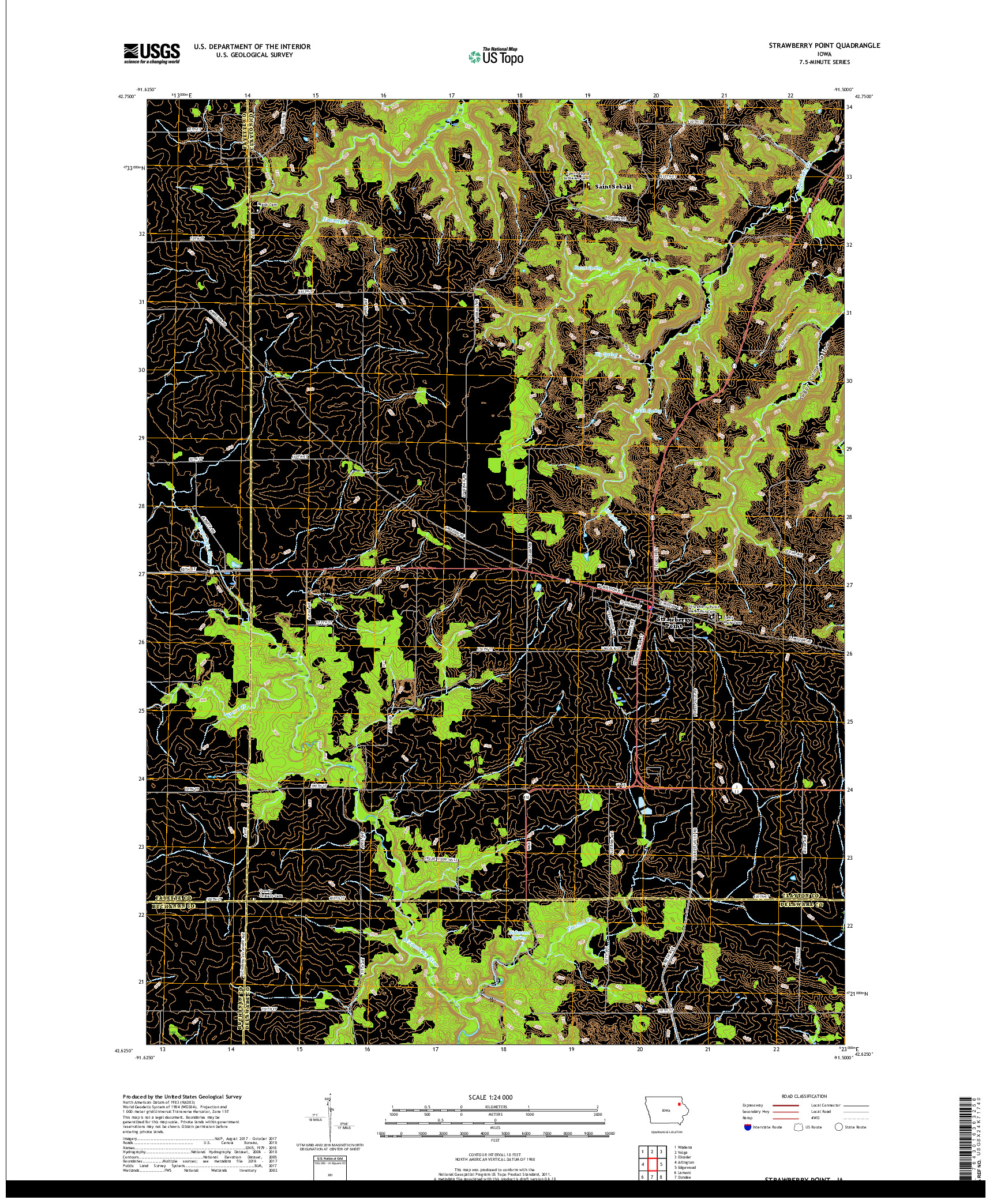 USGS US TOPO 7.5-MINUTE MAP FOR STRAWBERRY POINT, IA 2018