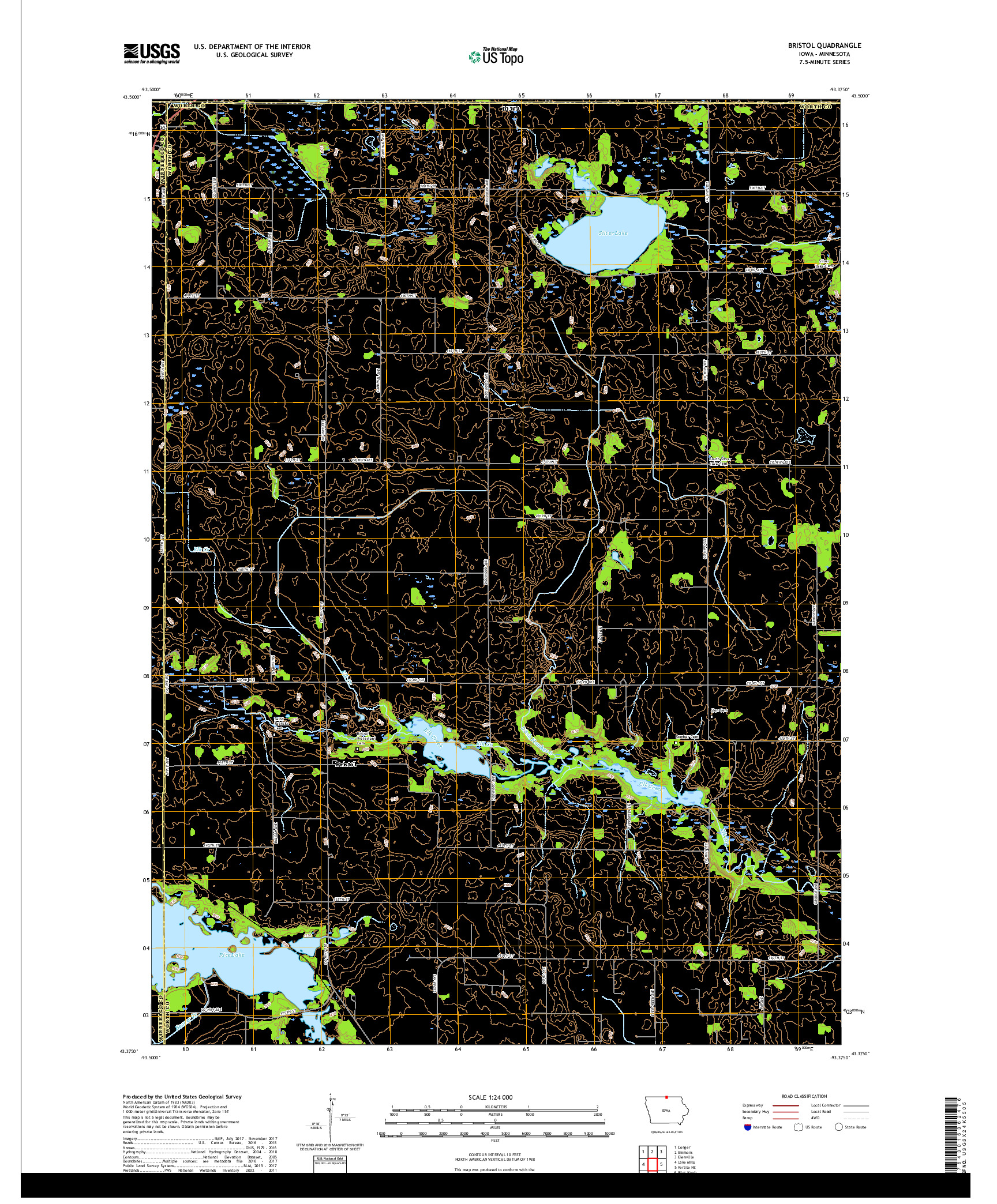 USGS US TOPO 7.5-MINUTE MAP FOR BRISTOL, IA,MN 2018