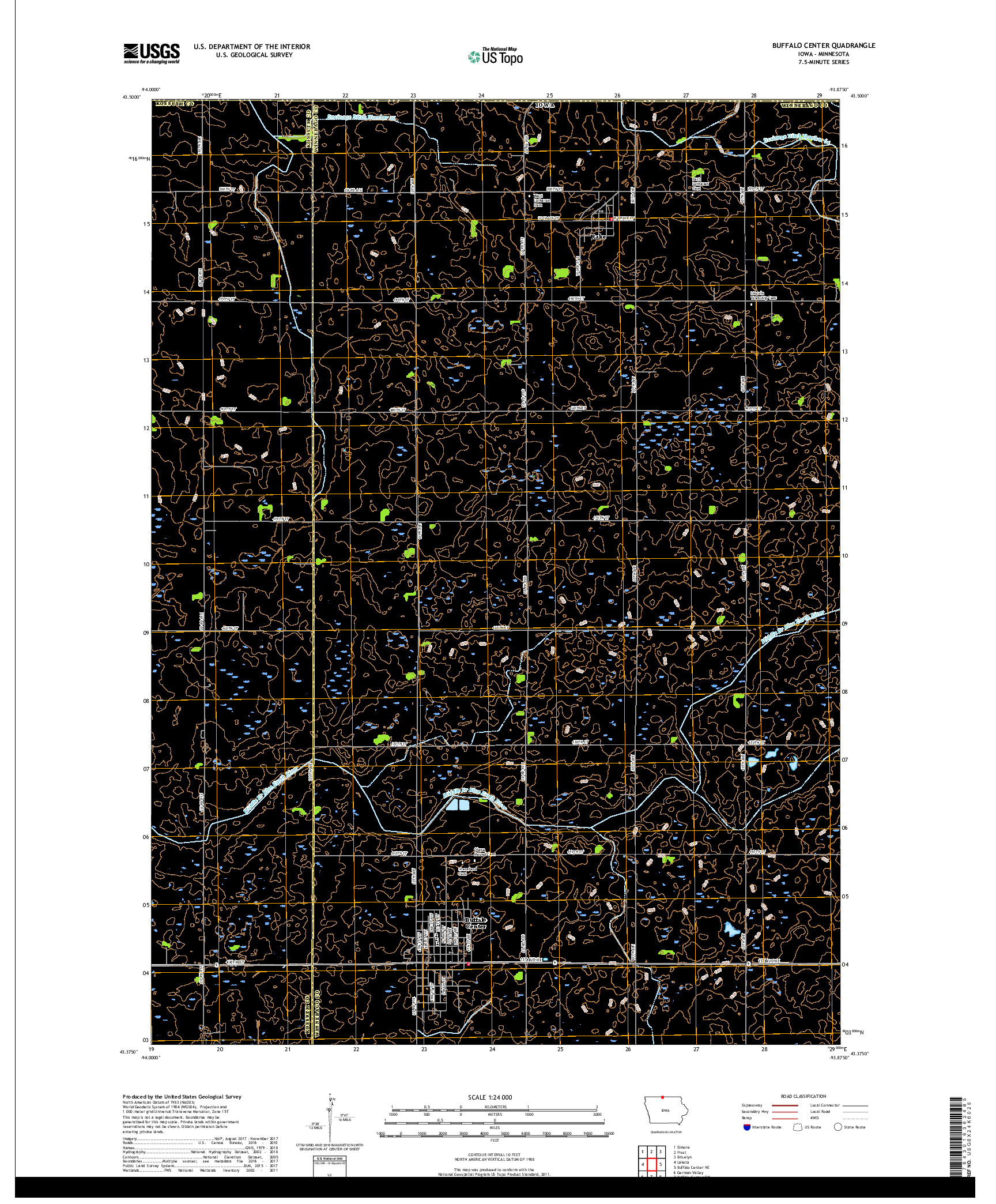 USGS US TOPO 7.5-MINUTE MAP FOR BUFFALO CENTER, IA,MN 2018