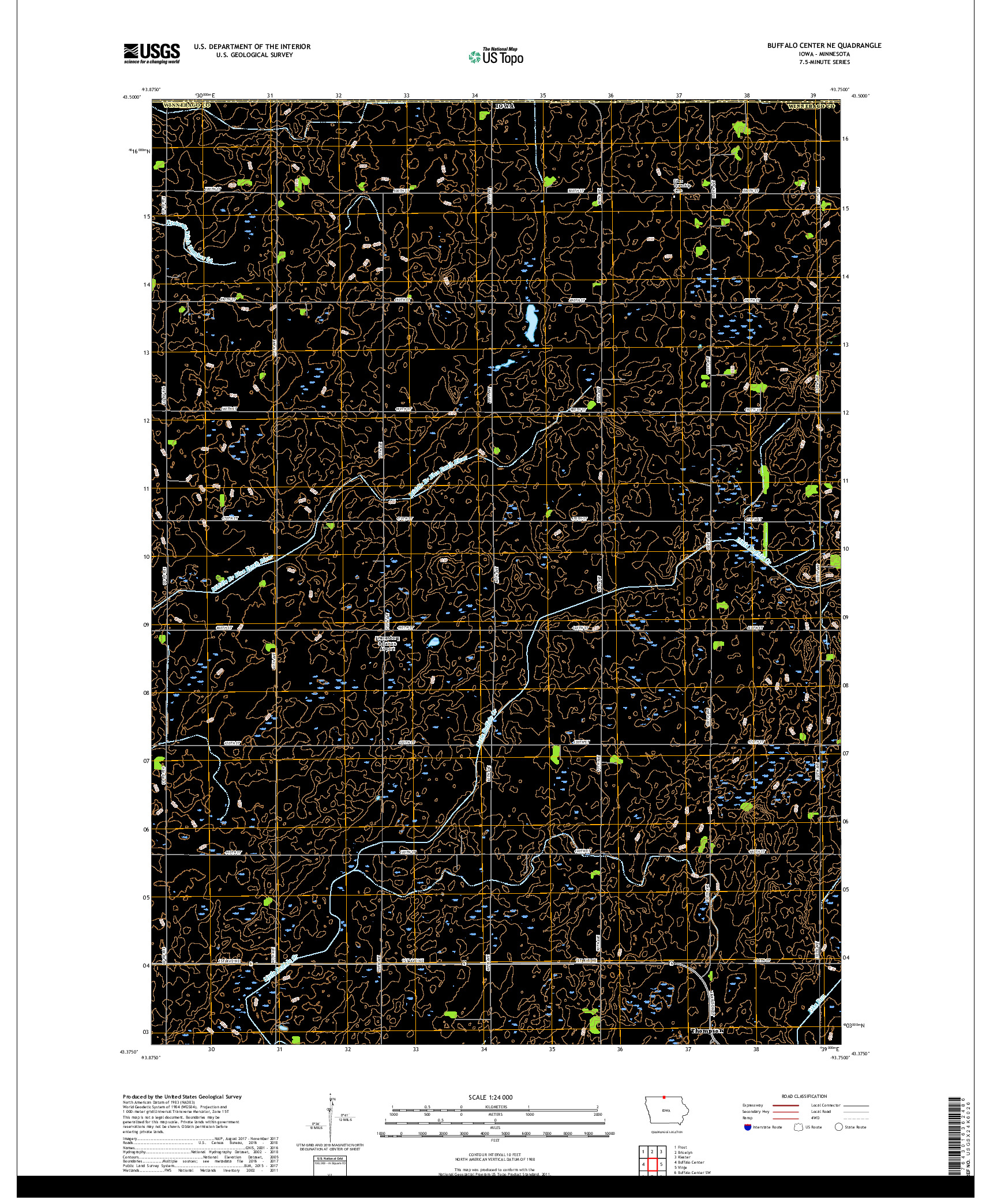 USGS US TOPO 7.5-MINUTE MAP FOR BUFFALO CENTER NE, IA,MN 2018