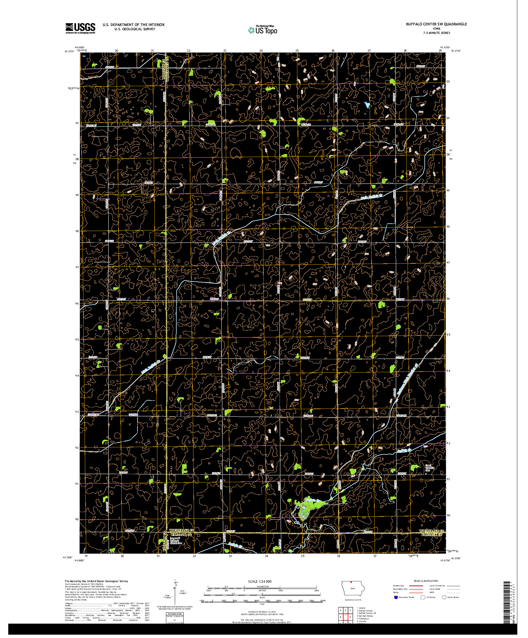 USGS US TOPO 7.5-MINUTE MAP FOR BUFFALO CENTER SW, IA 2018