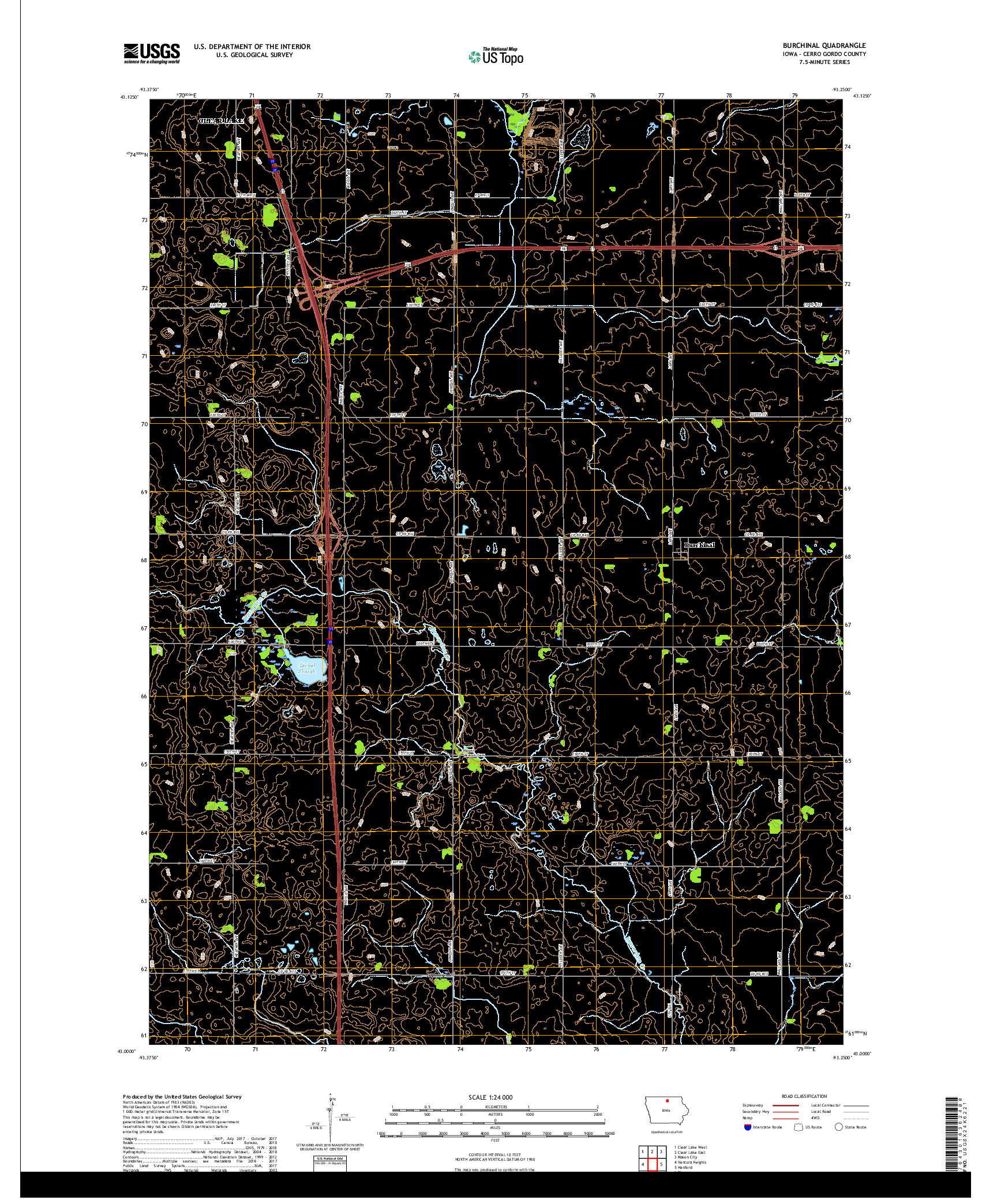 USGS US TOPO 7.5-MINUTE MAP FOR BURCHINAL, IA 2018