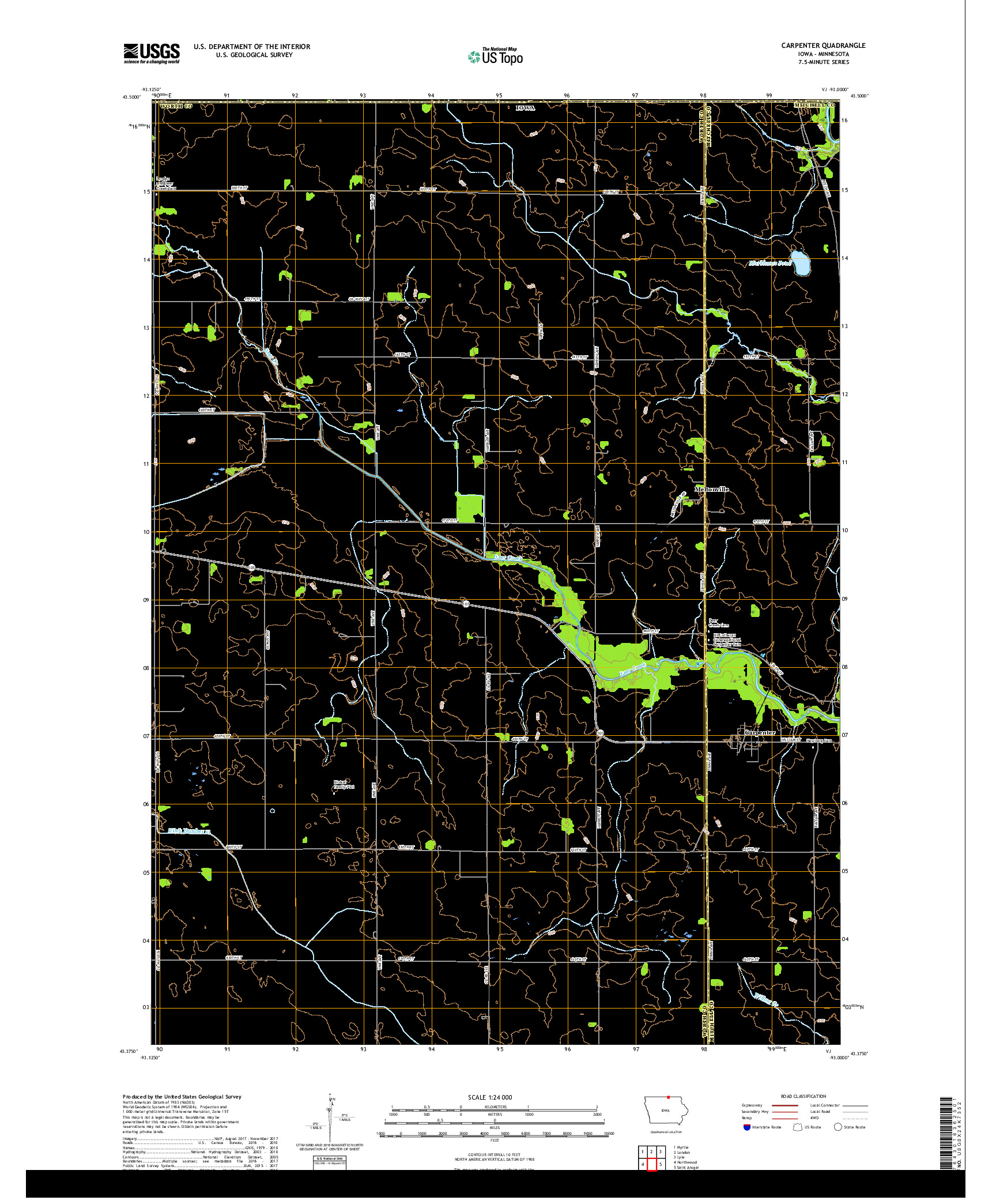 USGS US TOPO 7.5-MINUTE MAP FOR CARPENTER, IA,MN 2018