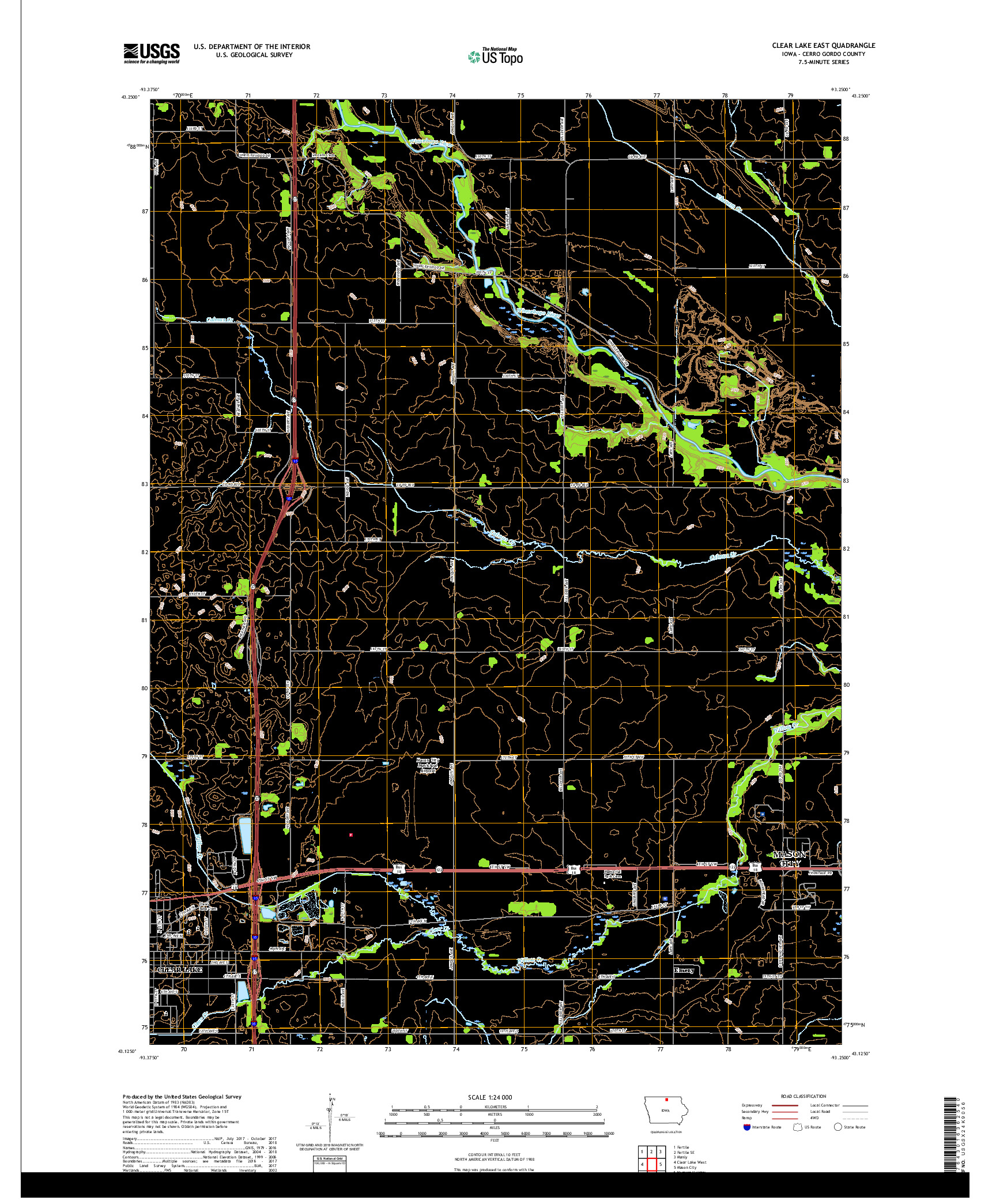 USGS US TOPO 7.5-MINUTE MAP FOR CLEAR LAKE EAST, IA 2018