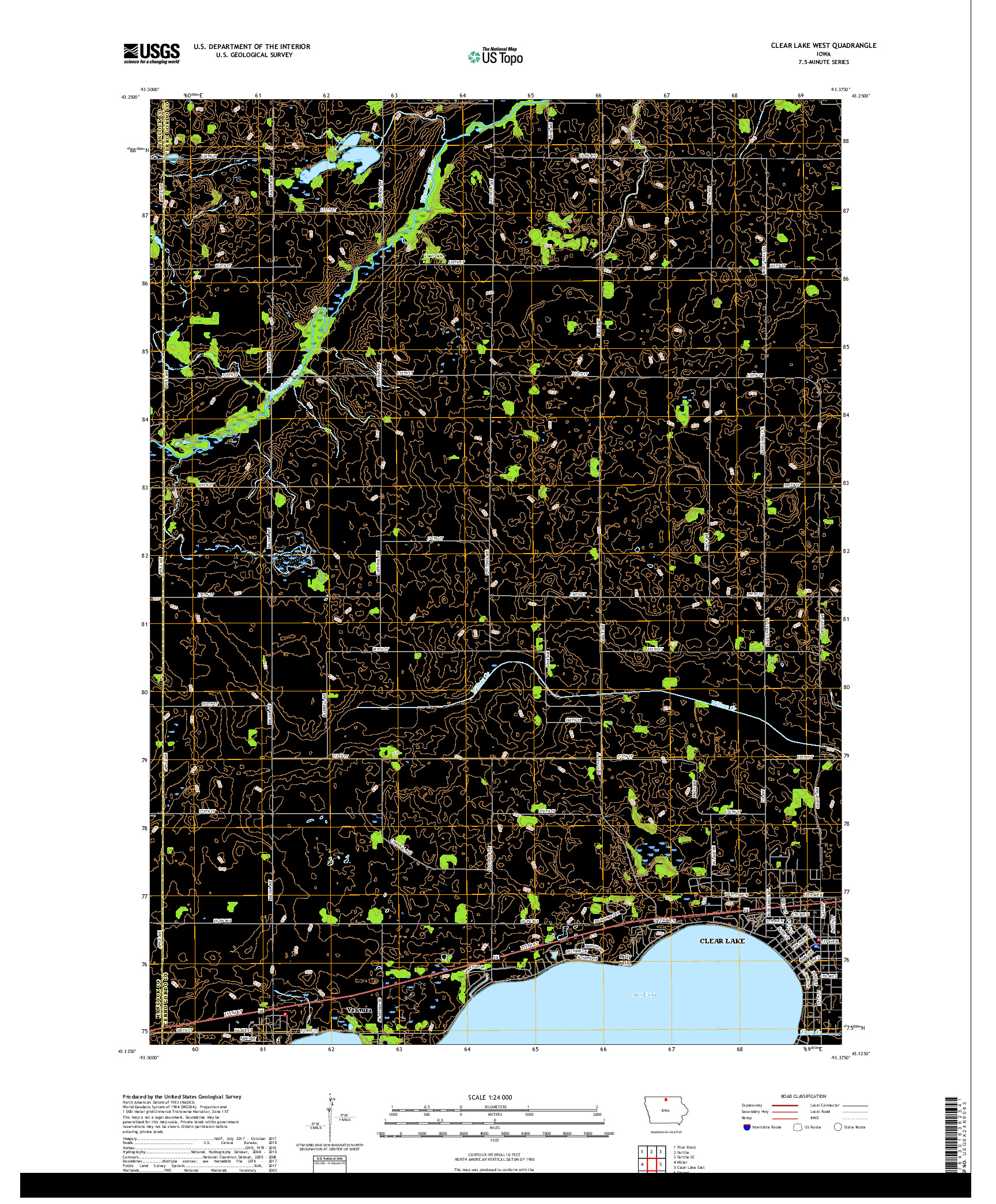 USGS US TOPO 7.5-MINUTE MAP FOR CLEAR LAKE WEST, IA 2018