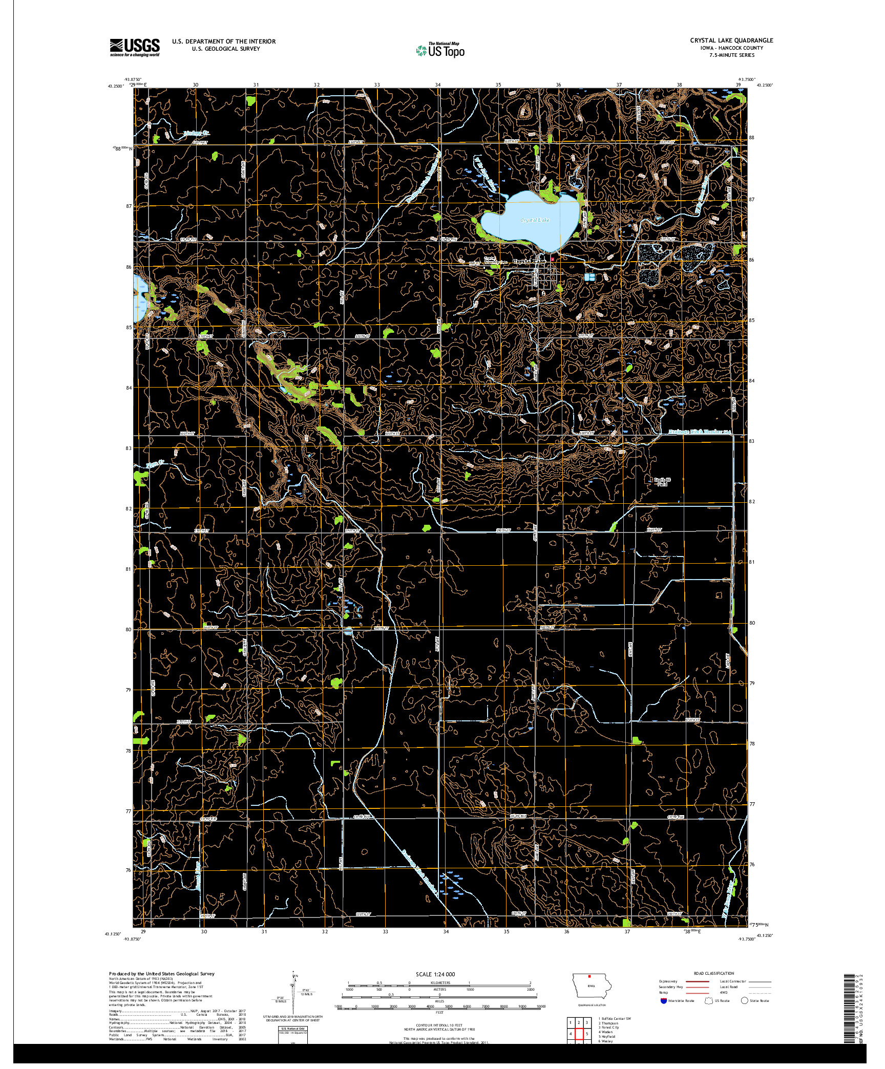 USGS US TOPO 7.5-MINUTE MAP FOR CRYSTAL LAKE, IA 2018