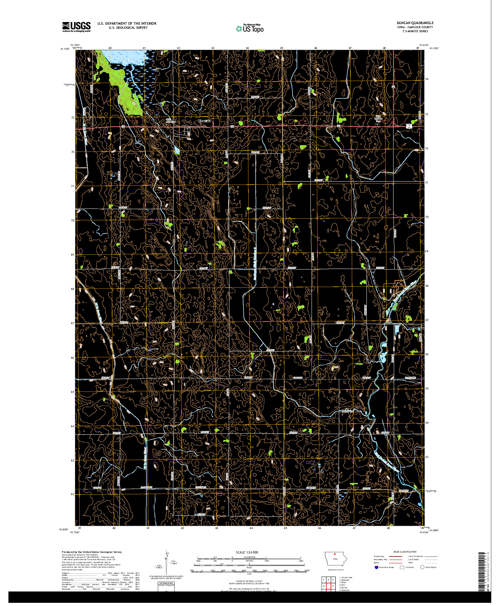 USGS US TOPO 7.5-MINUTE MAP FOR DUNCAN, IA 2018