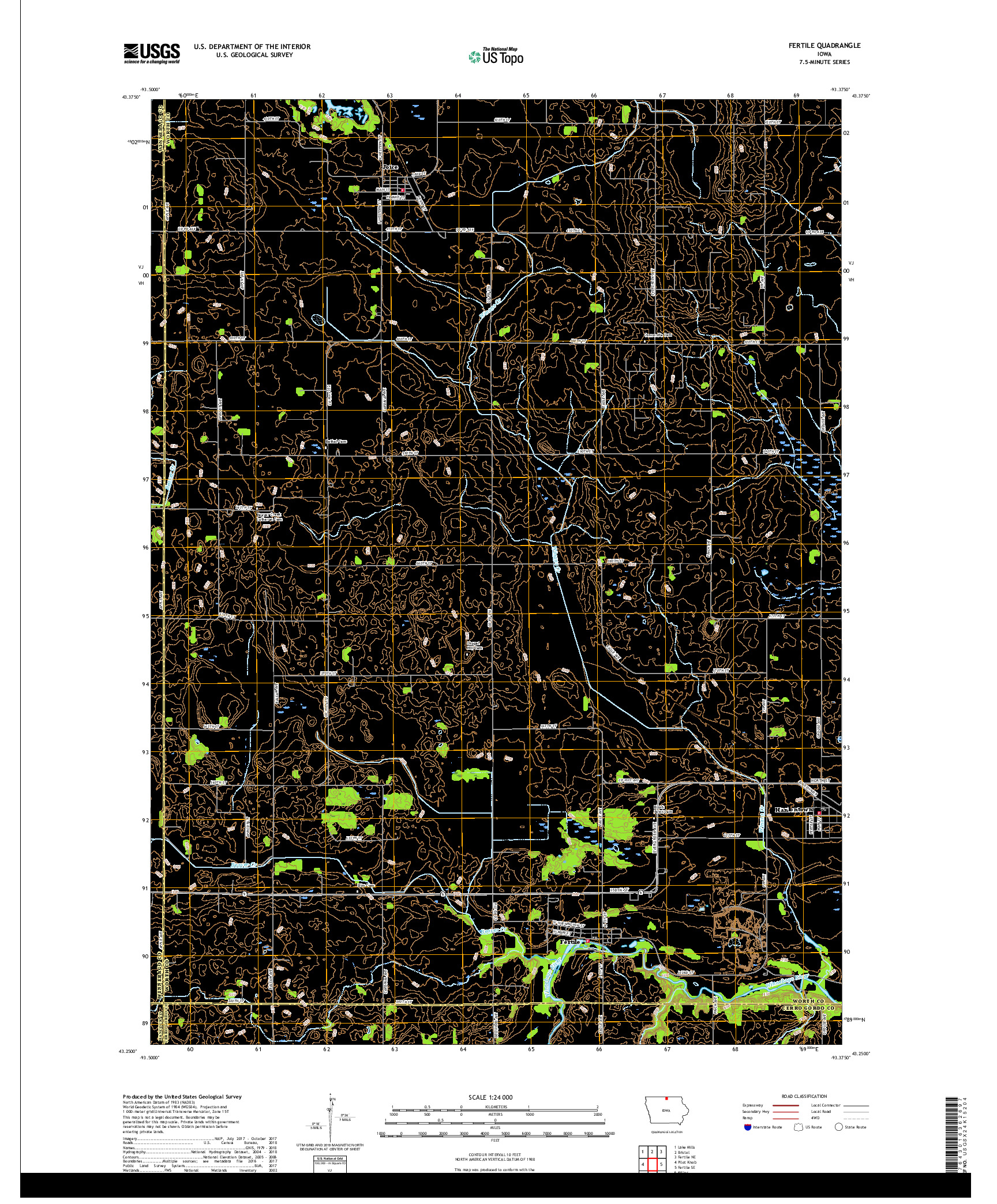 USGS US TOPO 7.5-MINUTE MAP FOR FERTILE, IA 2018