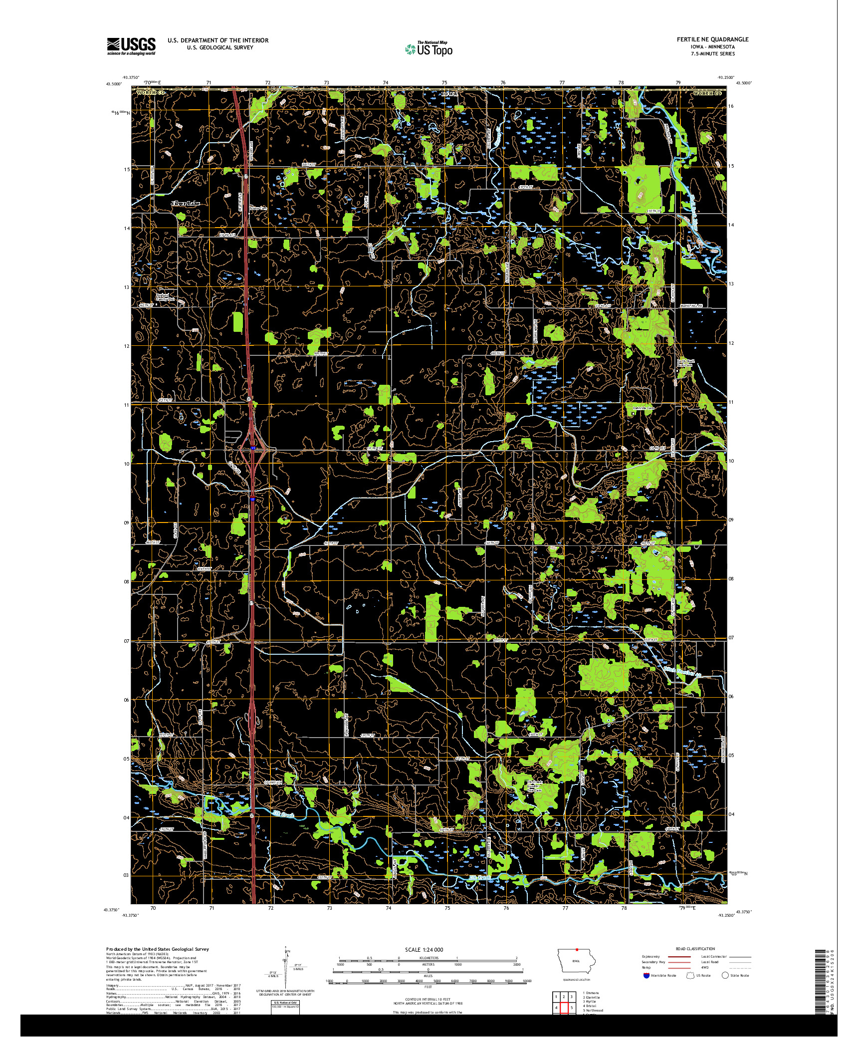 USGS US TOPO 7.5-MINUTE MAP FOR FERTILE NE, IA,MN 2018