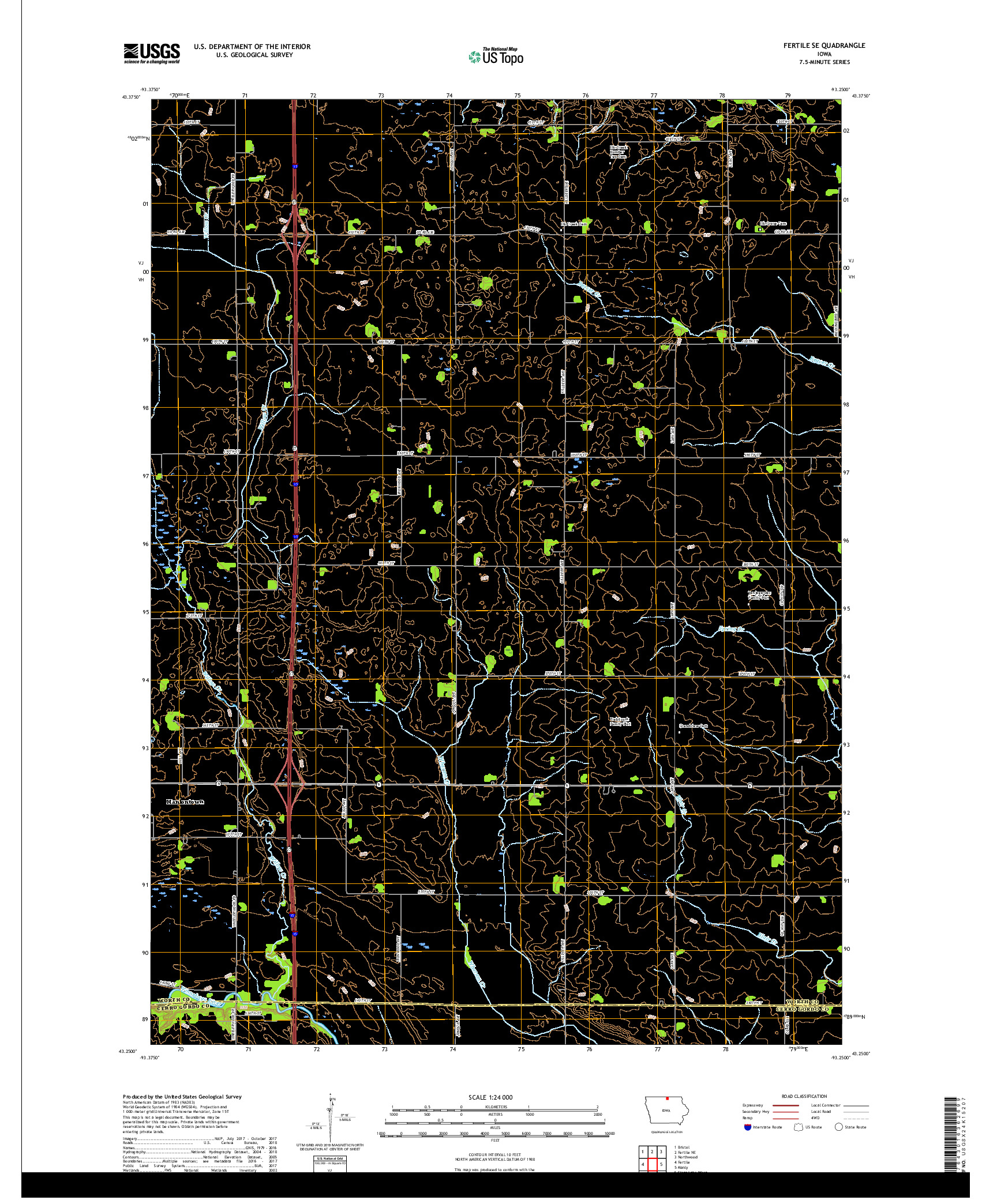 USGS US TOPO 7.5-MINUTE MAP FOR FERTILE SE, IA 2018