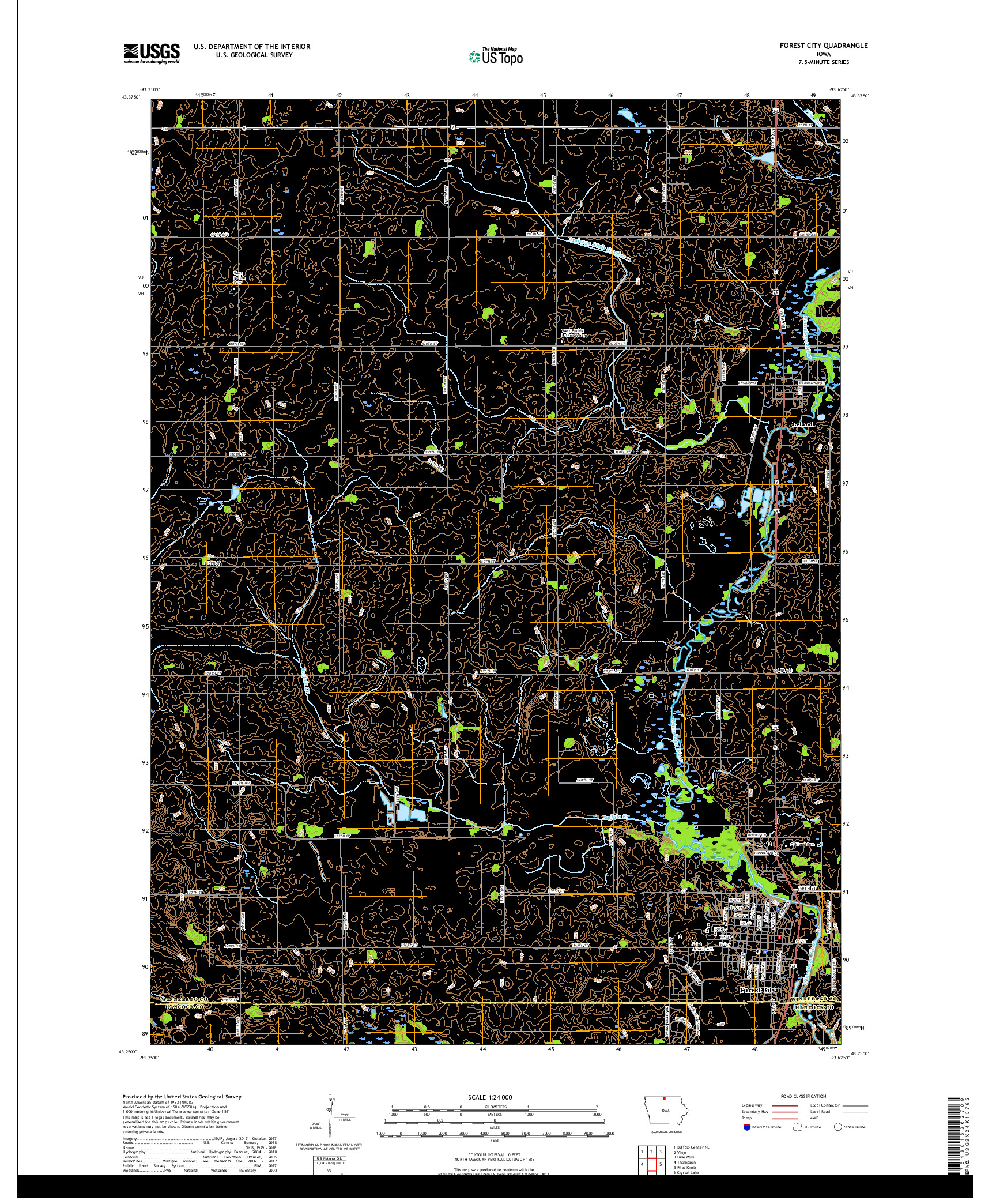 USGS US TOPO 7.5-MINUTE MAP FOR FOREST CITY, IA 2018