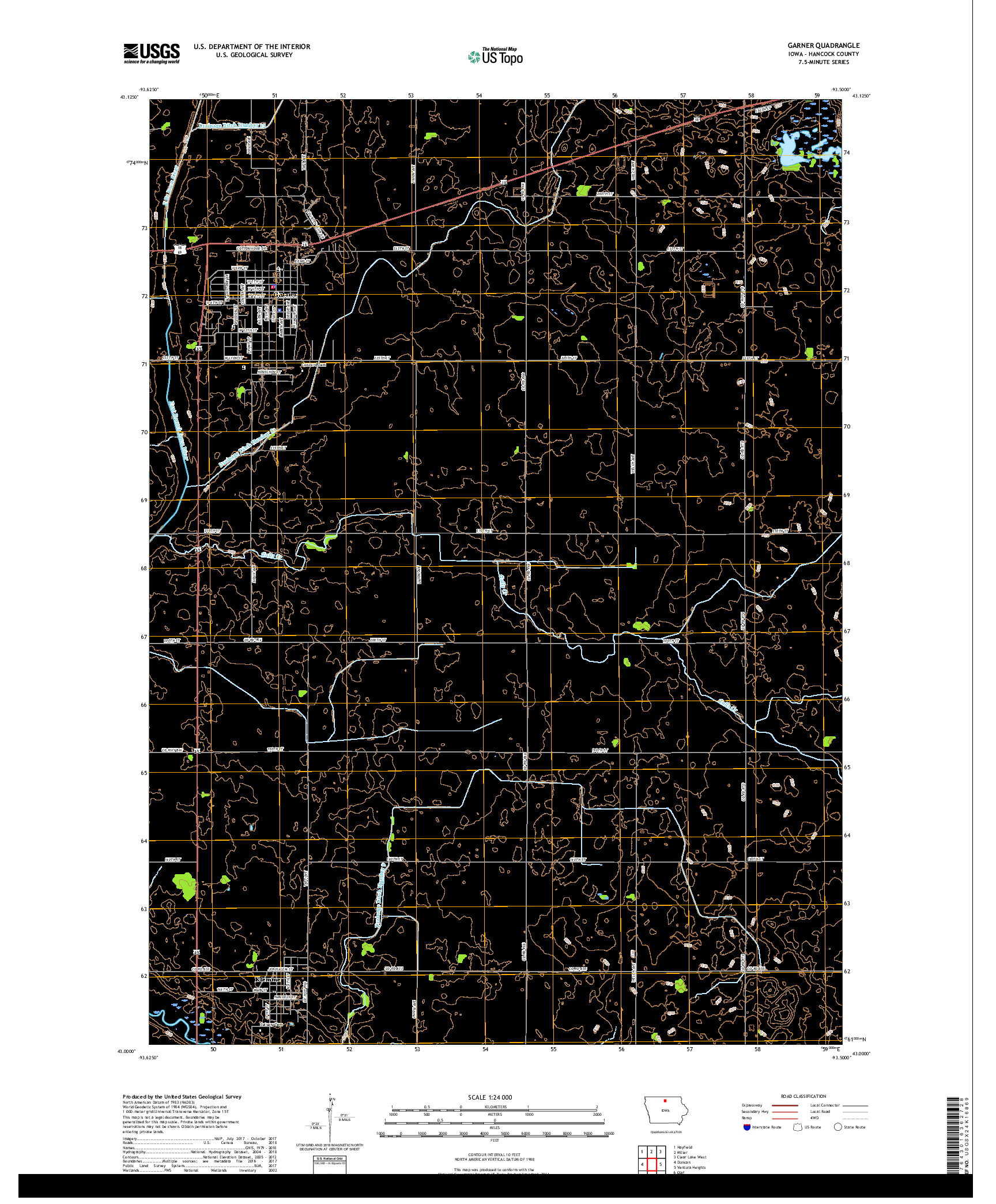 USGS US TOPO 7.5-MINUTE MAP FOR GARNER, IA 2018
