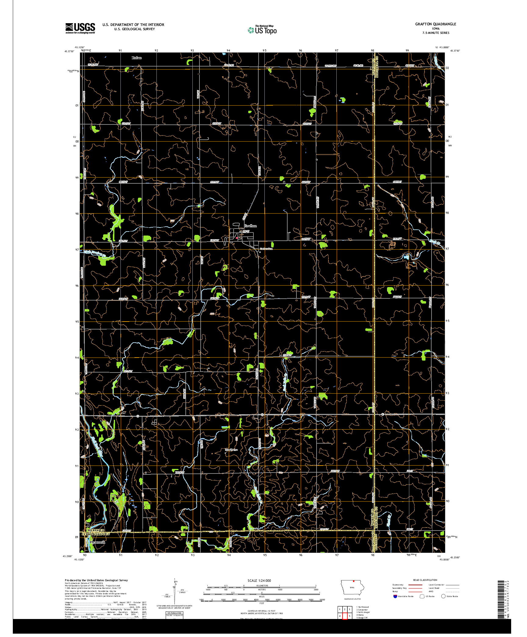 USGS US TOPO 7.5-MINUTE MAP FOR GRAFTON, IA 2018