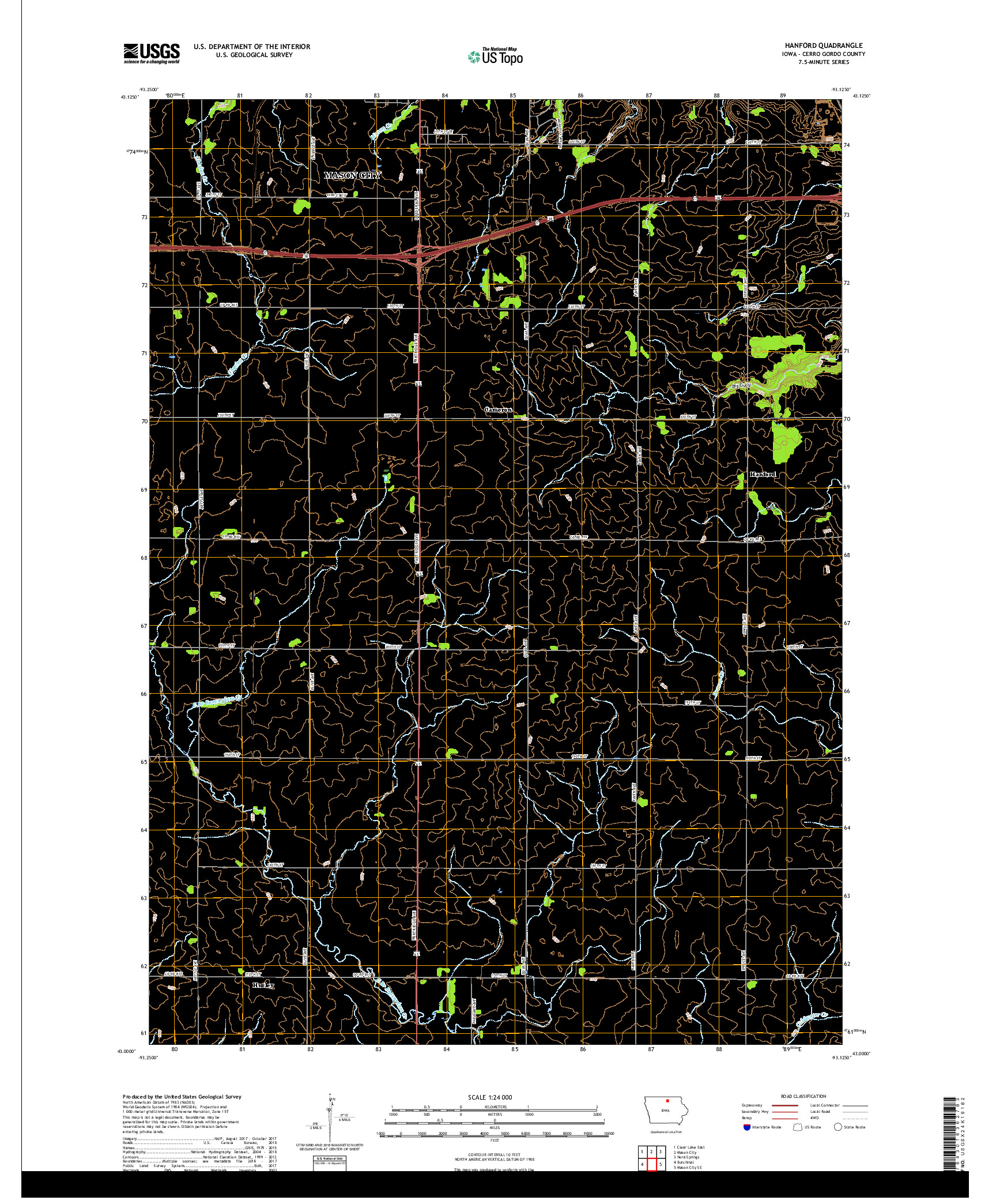 USGS US TOPO 7.5-MINUTE MAP FOR HANFORD, IA 2018