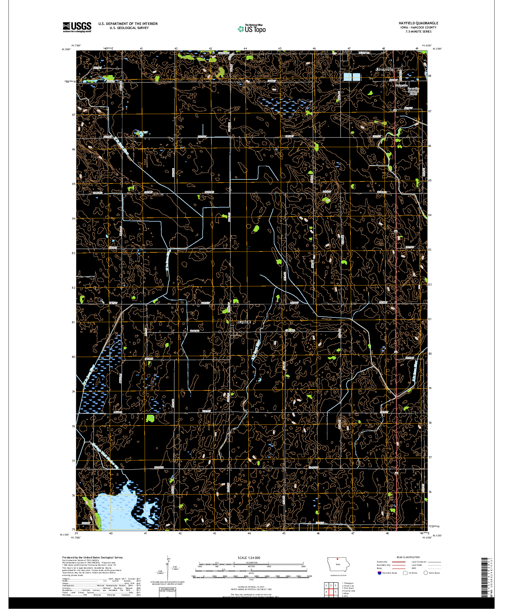 USGS US TOPO 7.5-MINUTE MAP FOR HAYFIELD, IA 2018