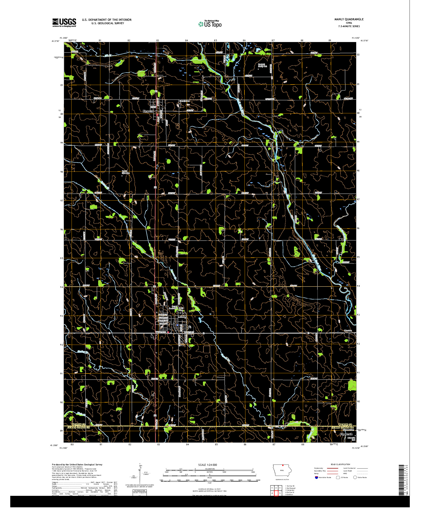 USGS US TOPO 7.5-MINUTE MAP FOR MANLY, IA 2018