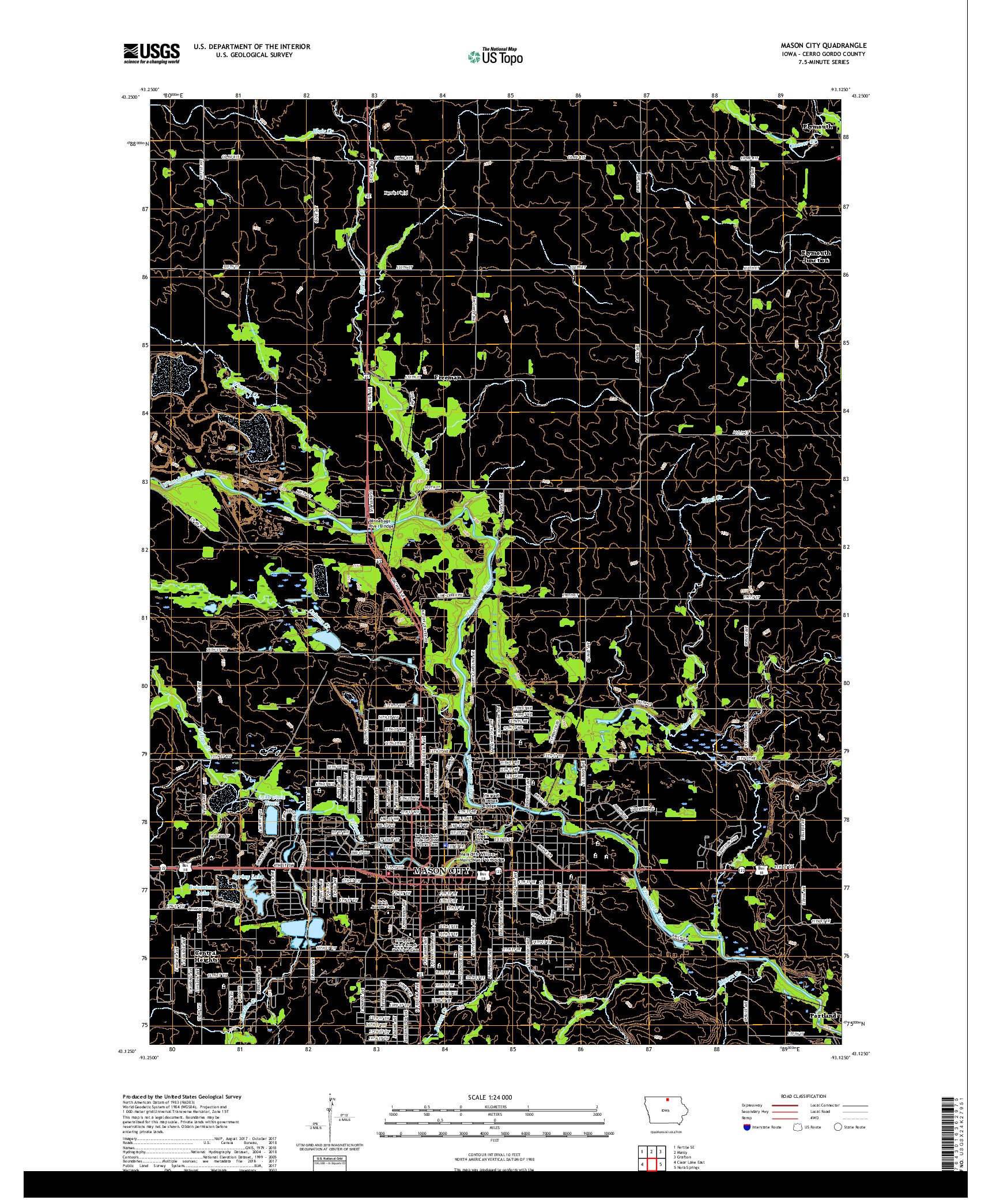 USGS US TOPO 7.5-MINUTE MAP FOR MASON CITY, IA 2018