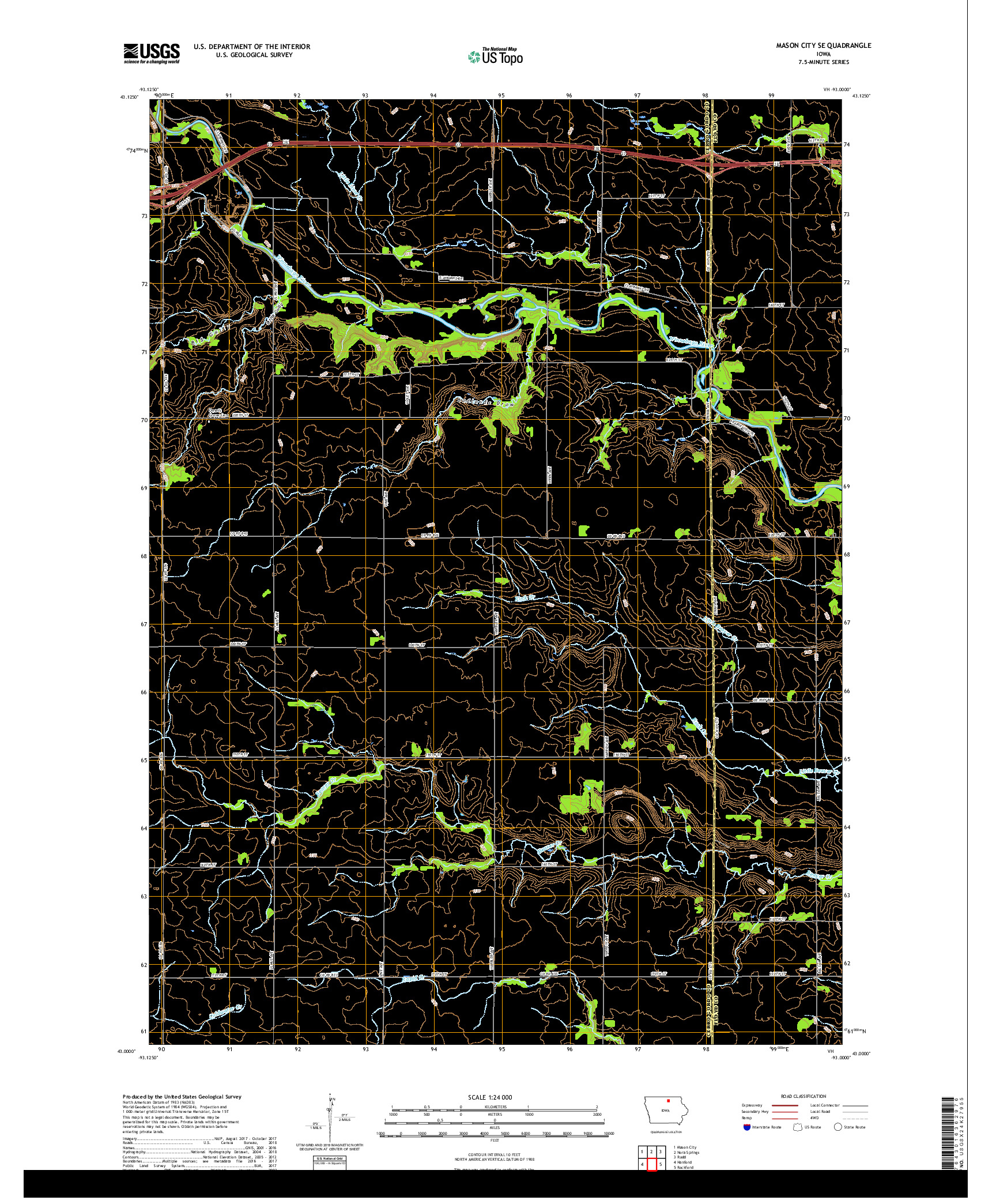 USGS US TOPO 7.5-MINUTE MAP FOR MASON CITY SE, IA 2018