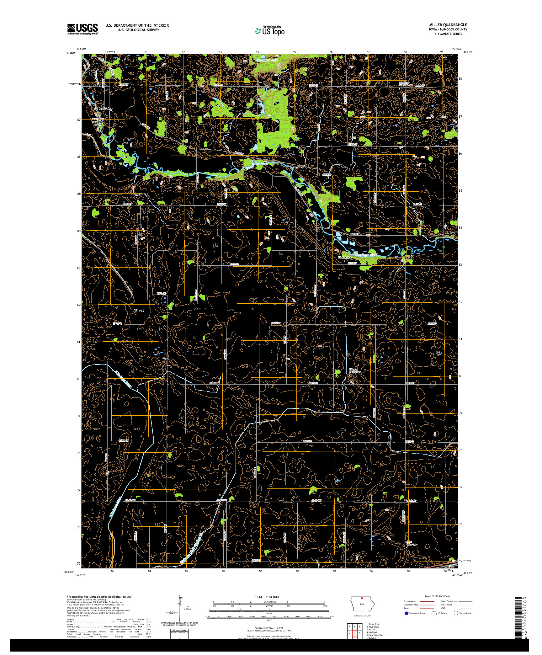 USGS US TOPO 7.5-MINUTE MAP FOR MILLER, IA 2018