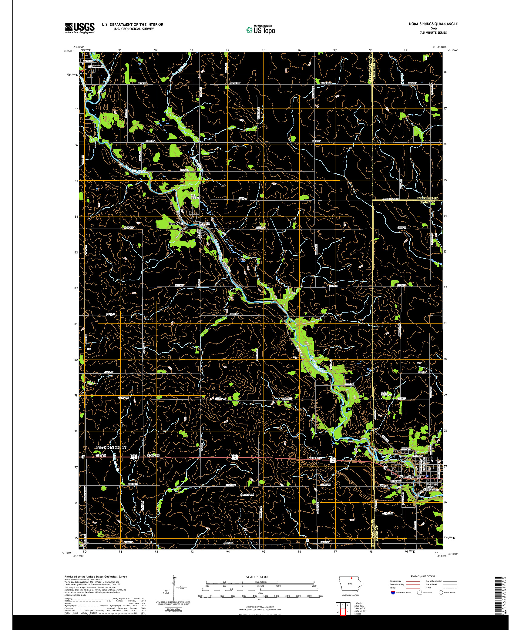 USGS US TOPO 7.5-MINUTE MAP FOR NORA SPRINGS, IA 2018