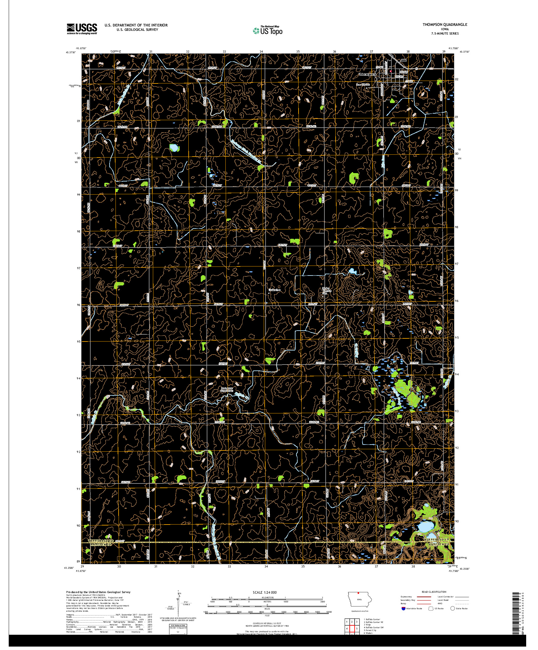 USGS US TOPO 7.5-MINUTE MAP FOR THOMPSON, IA 2018