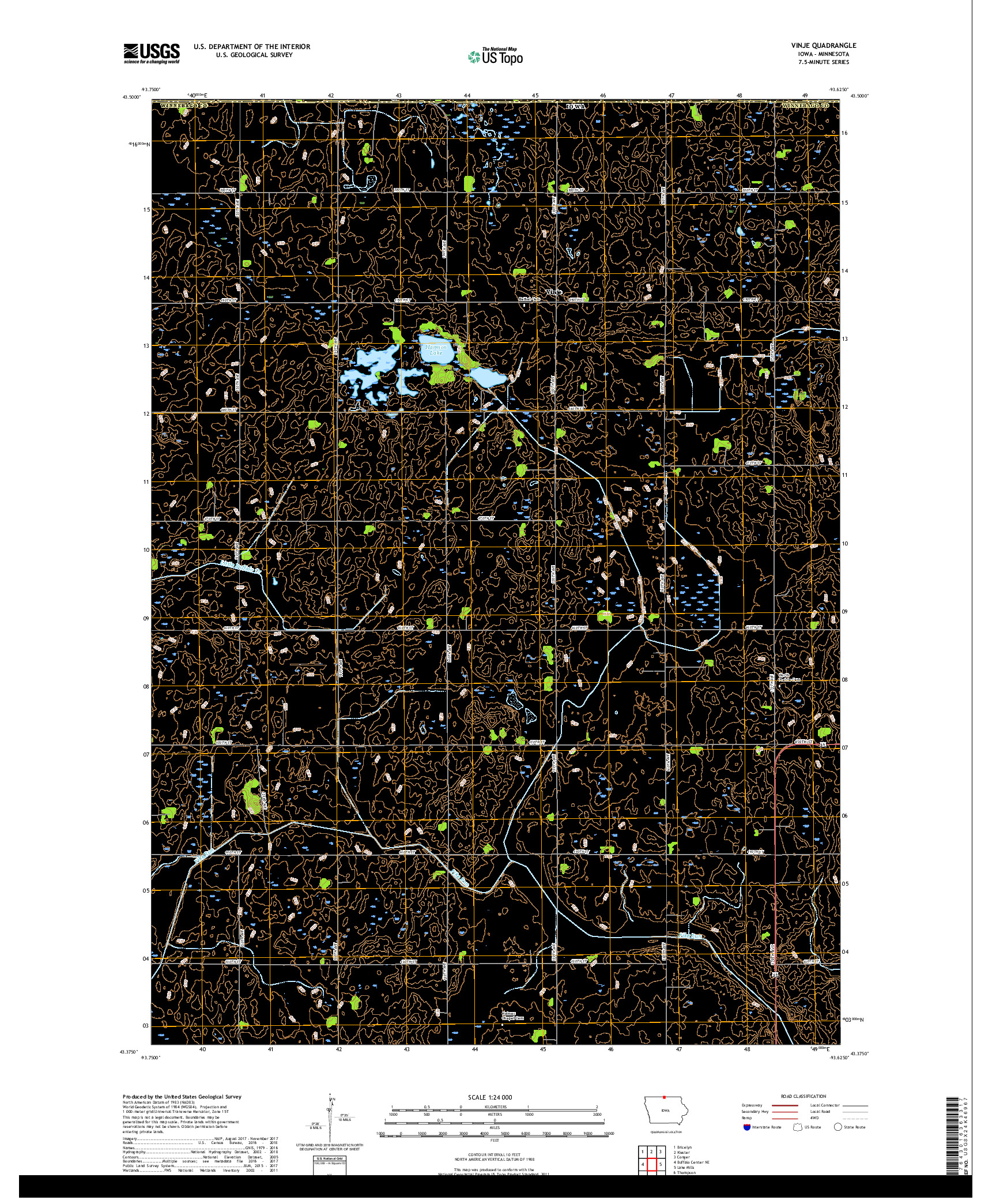 USGS US TOPO 7.5-MINUTE MAP FOR VINJE, IA,MN 2018