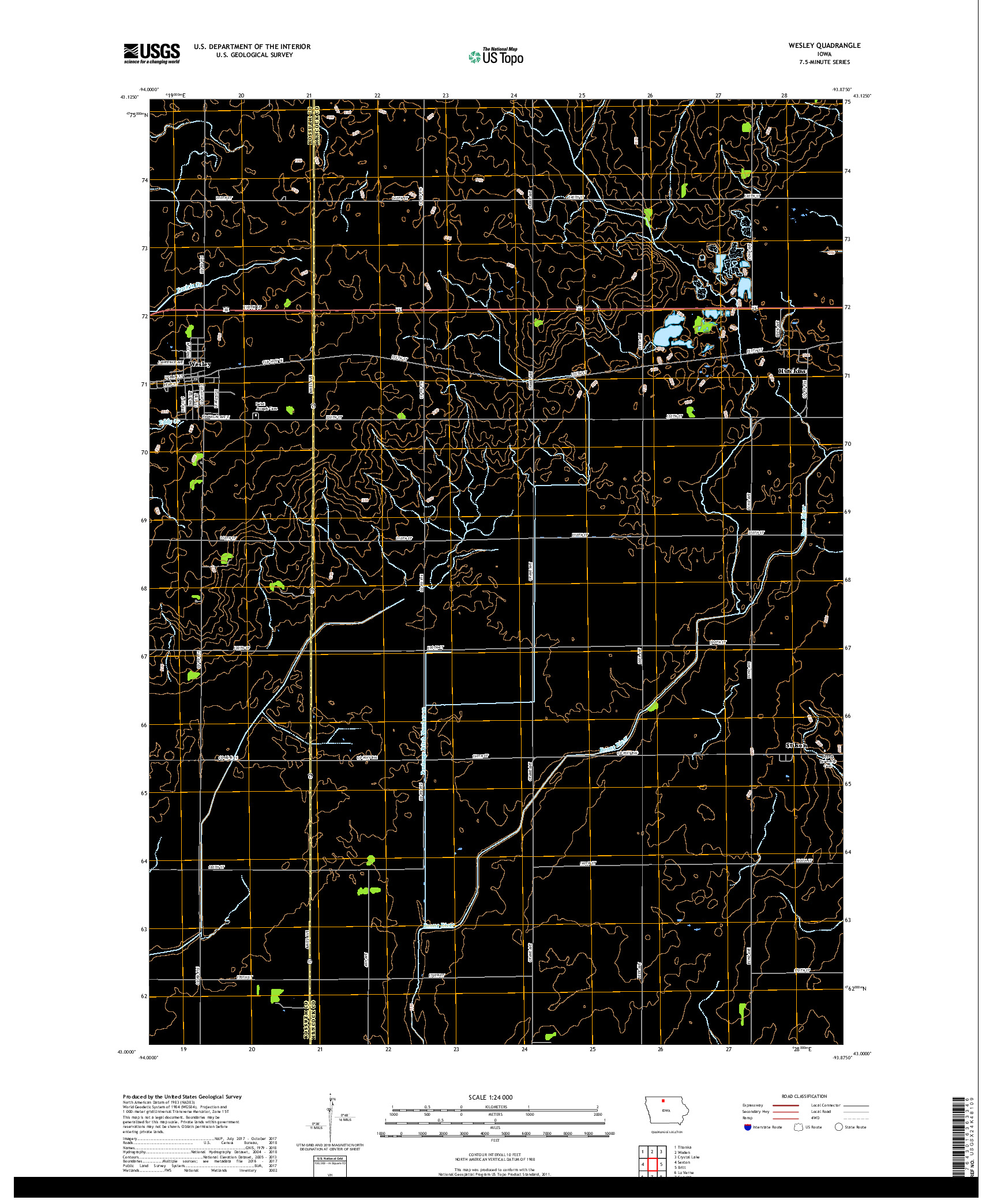 USGS US TOPO 7.5-MINUTE MAP FOR WESLEY, IA 2018
