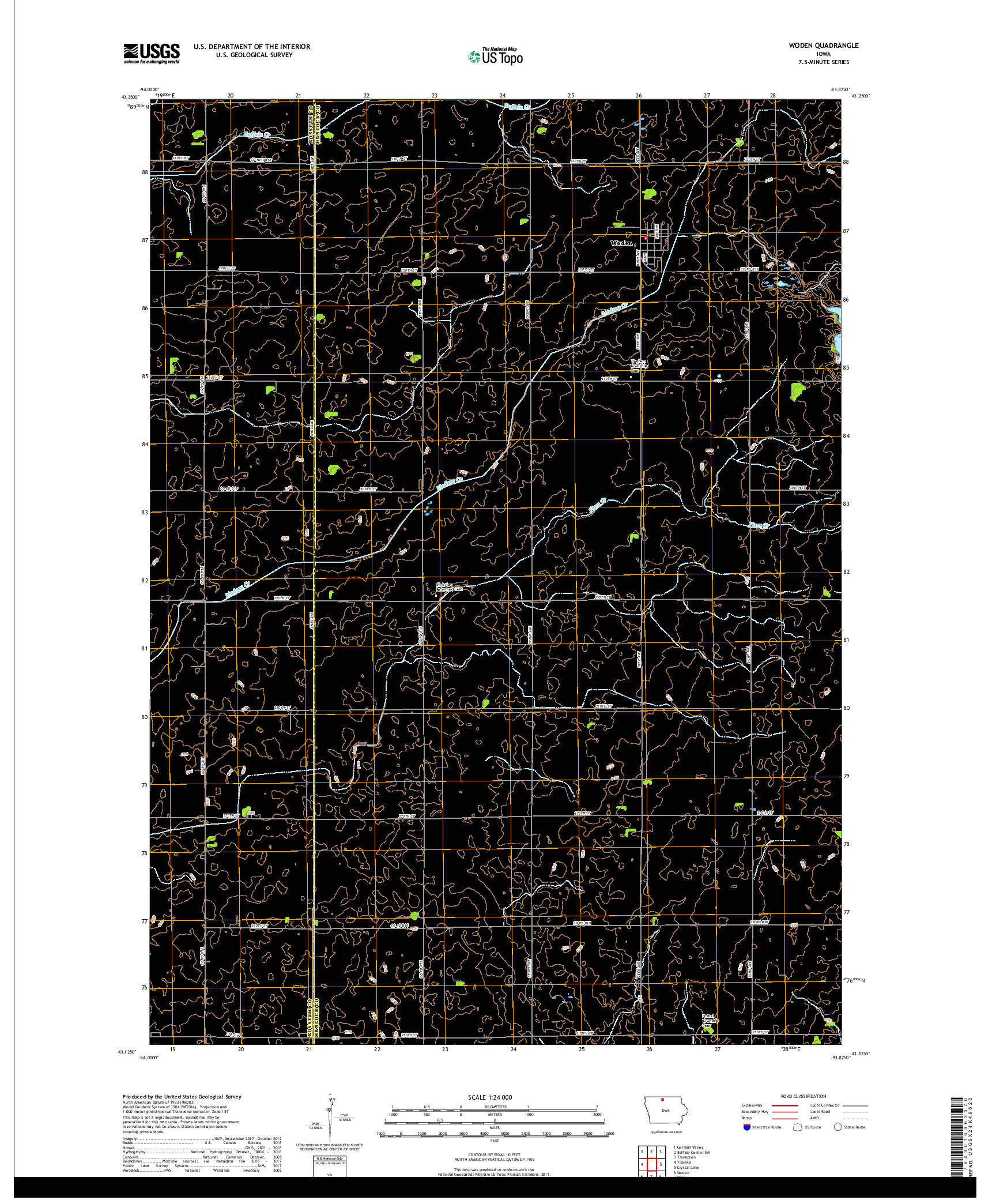 USGS US TOPO 7.5-MINUTE MAP FOR WODEN, IA 2018