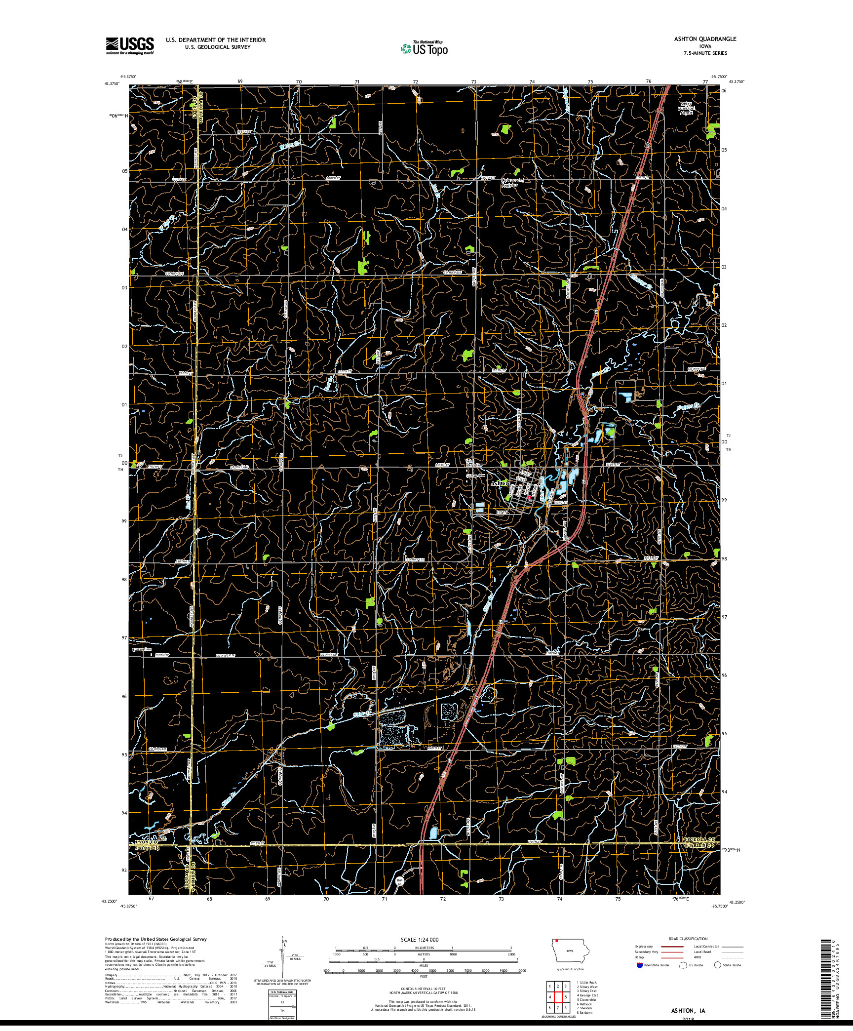 USGS US TOPO 7.5-MINUTE MAP FOR ASHTON, IA 2018
