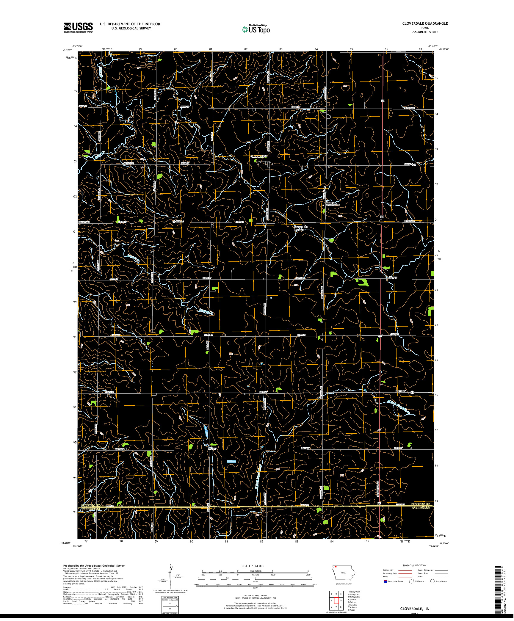 USGS US TOPO 7.5-MINUTE MAP FOR CLOVERDALE, IA 2018