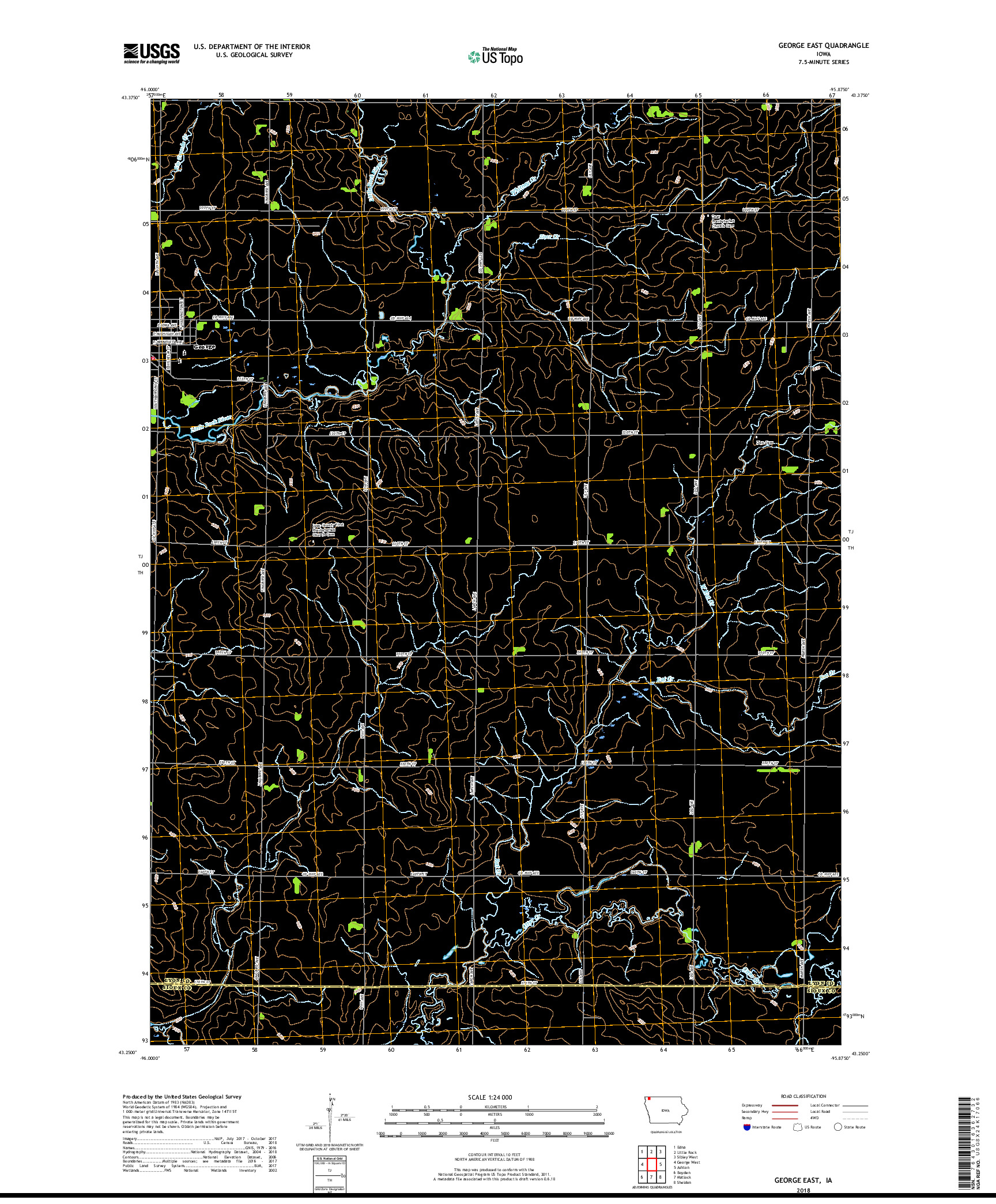 USGS US TOPO 7.5-MINUTE MAP FOR GEORGE EAST, IA 2018