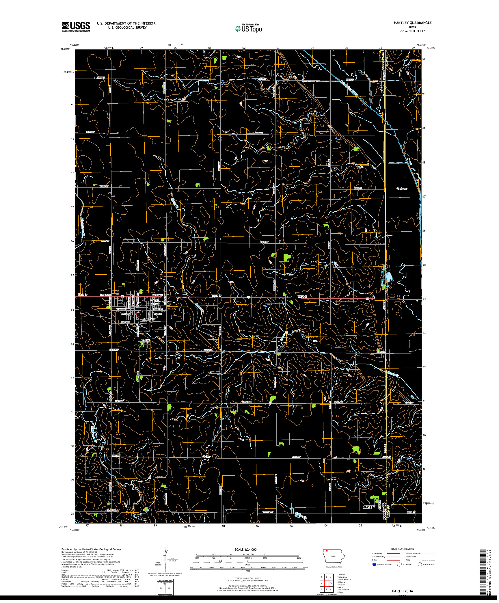 USGS US TOPO 7.5-MINUTE MAP FOR HARTLEY, IA 2018