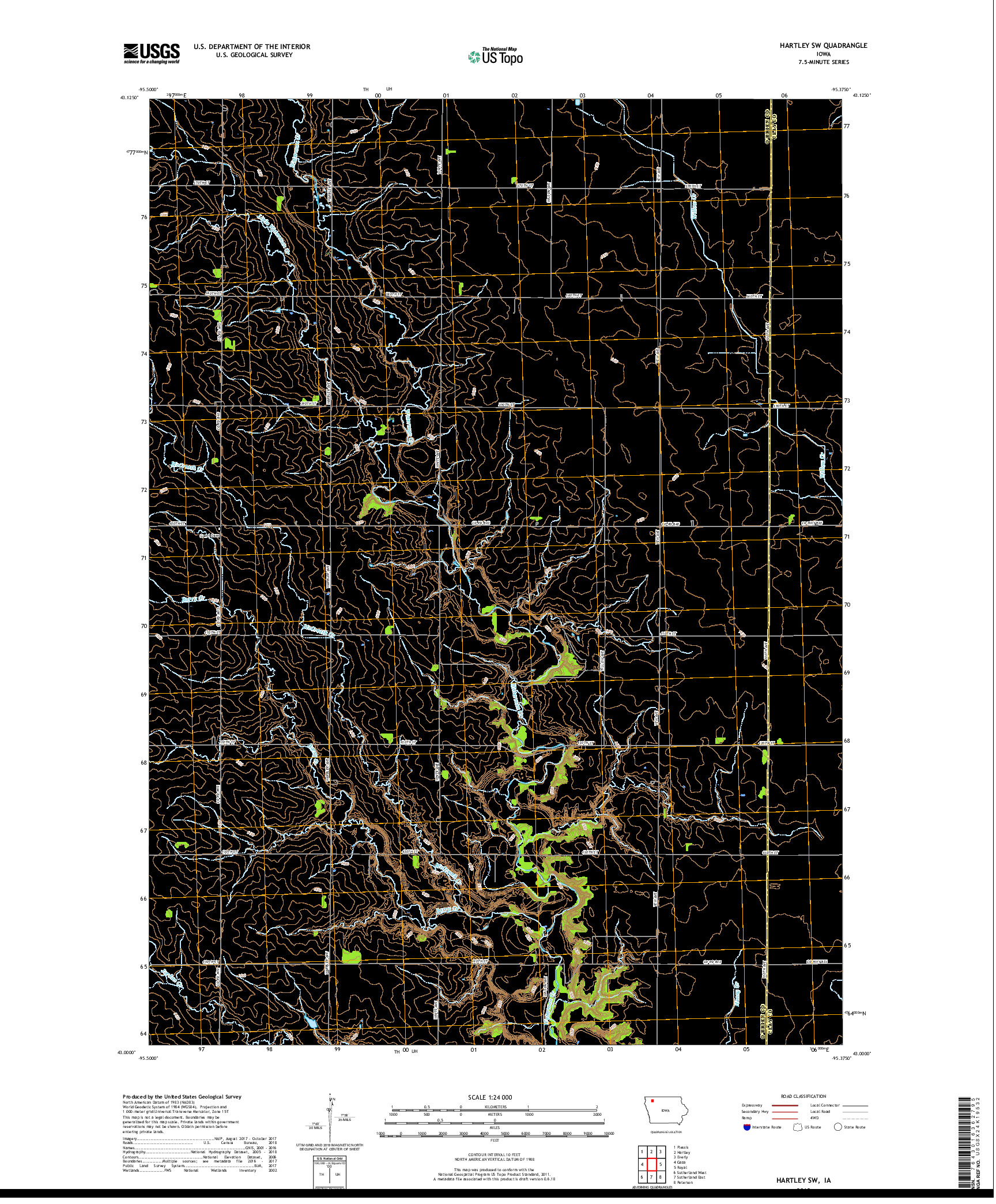 USGS US TOPO 7.5-MINUTE MAP FOR HARTLEY SW, IA 2018