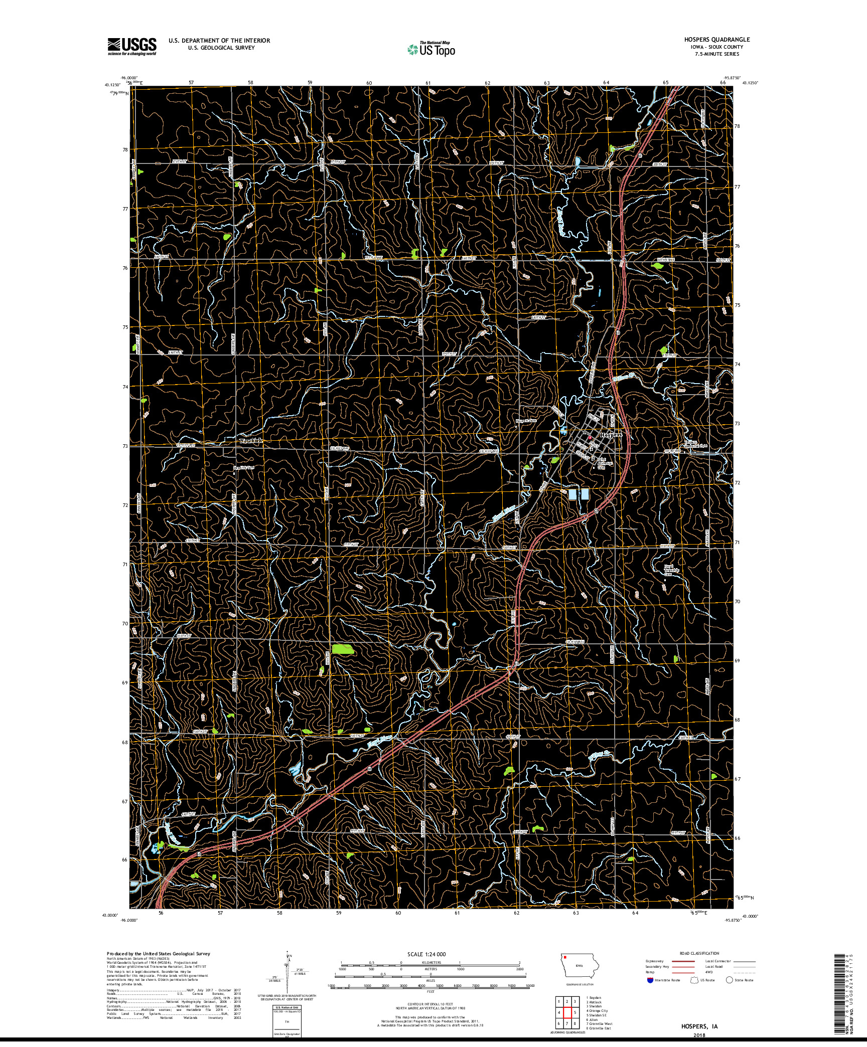 USGS US TOPO 7.5-MINUTE MAP FOR HOSPERS, IA 2018