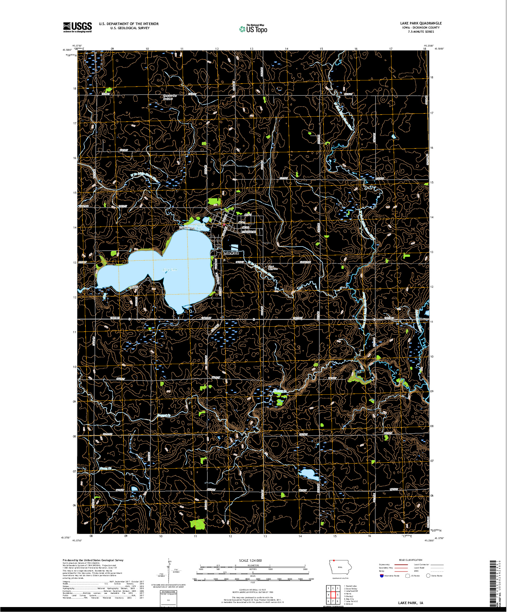 USGS US TOPO 7.5-MINUTE MAP FOR LAKE PARK, IA 2018