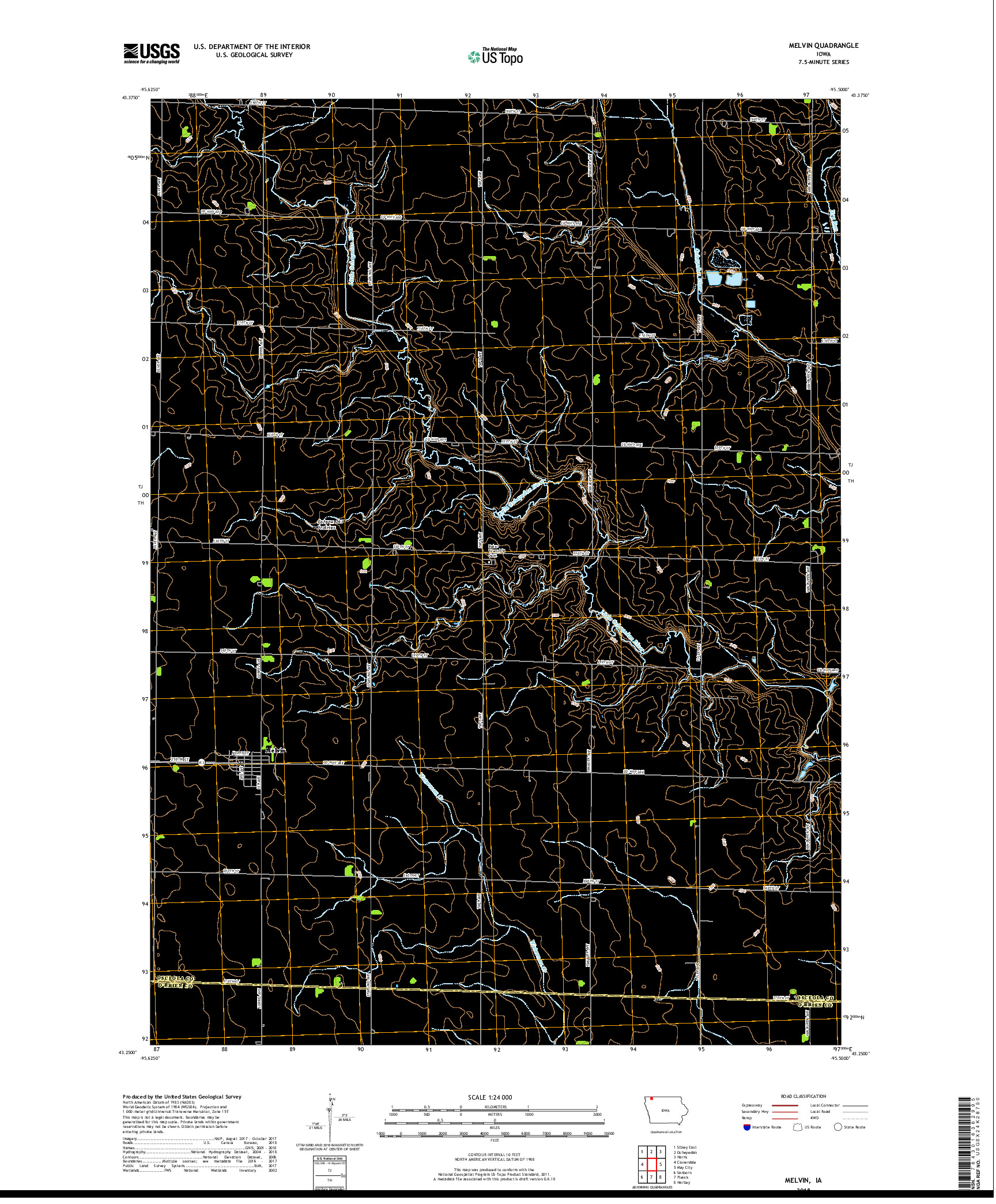 USGS US TOPO 7.5-MINUTE MAP FOR MELVIN, IA 2018
