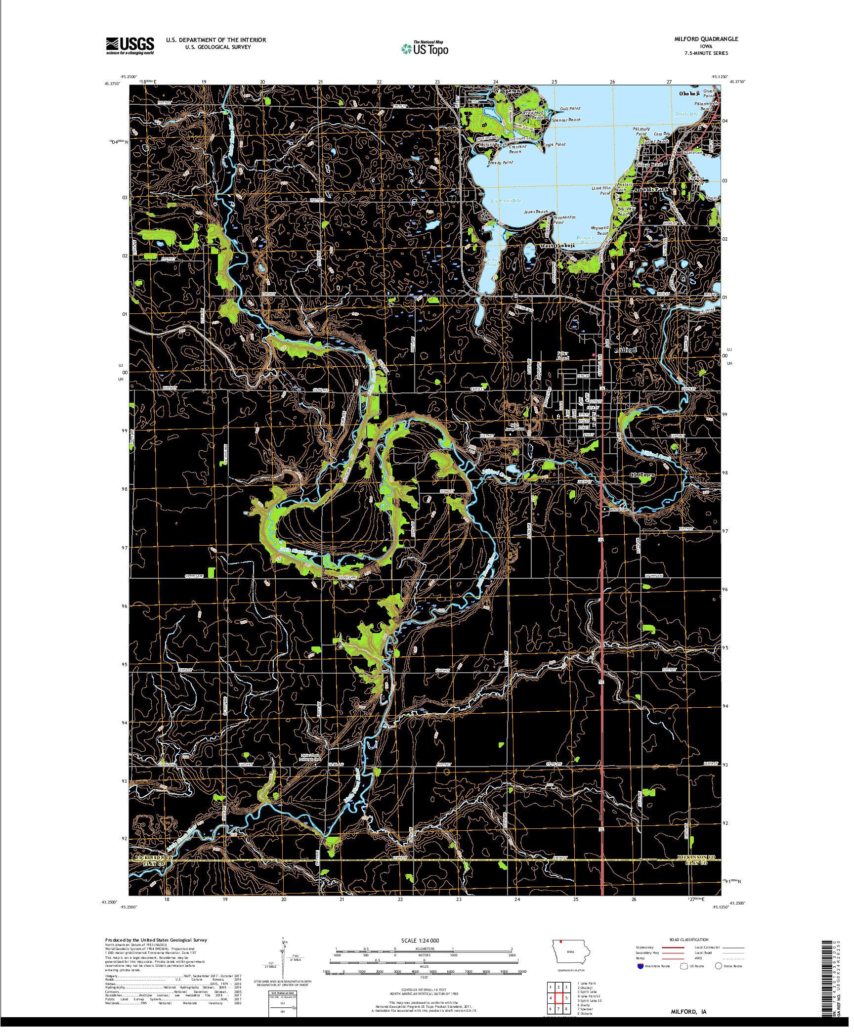 USGS US TOPO 7.5-MINUTE MAP FOR MILFORD, IA 2018