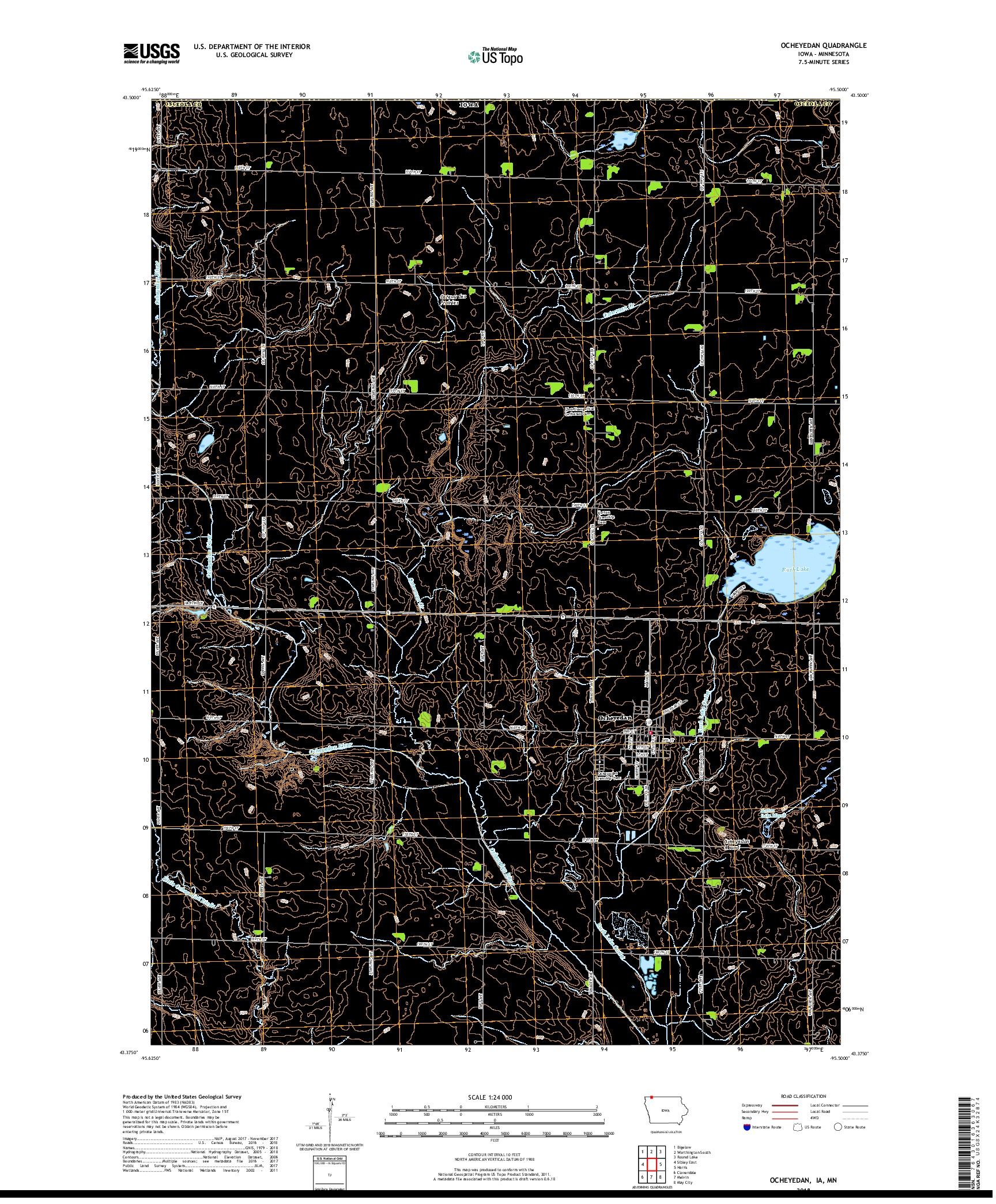 USGS US TOPO 7.5-MINUTE MAP FOR OCHEYEDAN, IA,MN 2018