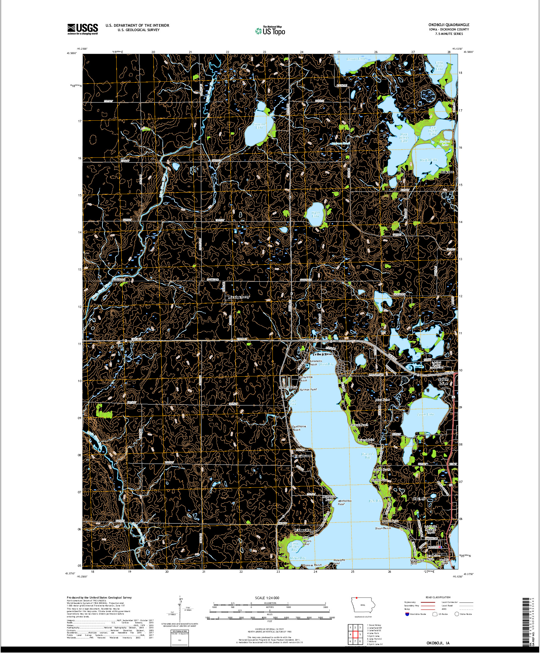 USGS US TOPO 7.5-MINUTE MAP FOR OKOBOJI, IA 2018