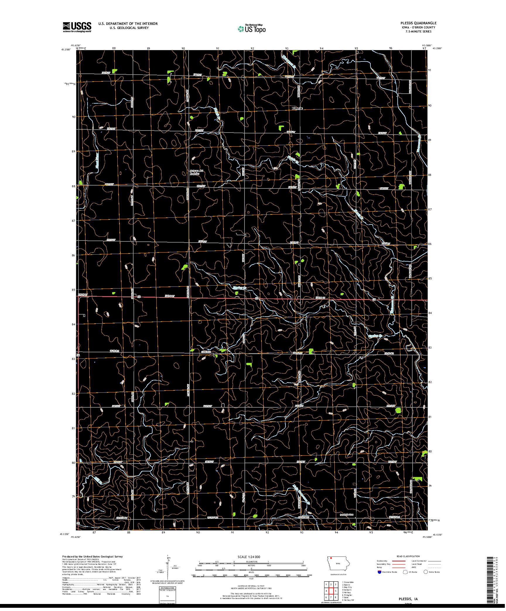 USGS US TOPO 7.5-MINUTE MAP FOR PLESSIS, IA 2018