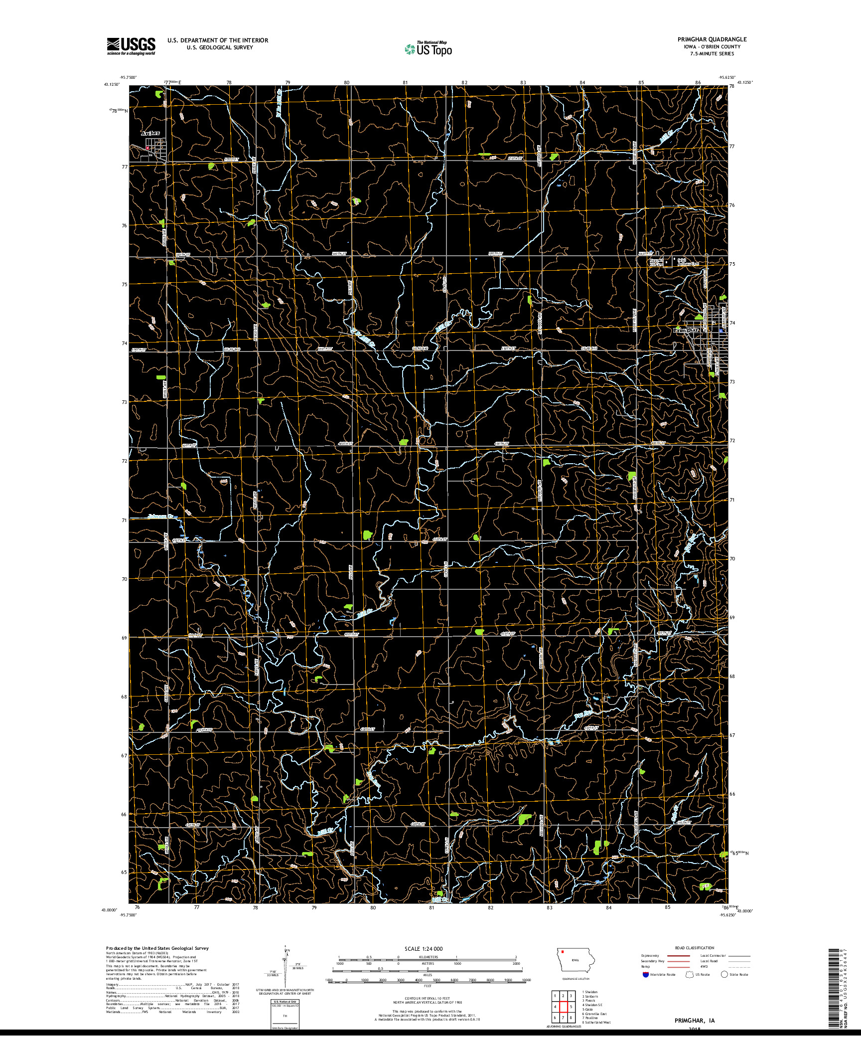 USGS US TOPO 7.5-MINUTE MAP FOR PRIMGHAR, IA 2018