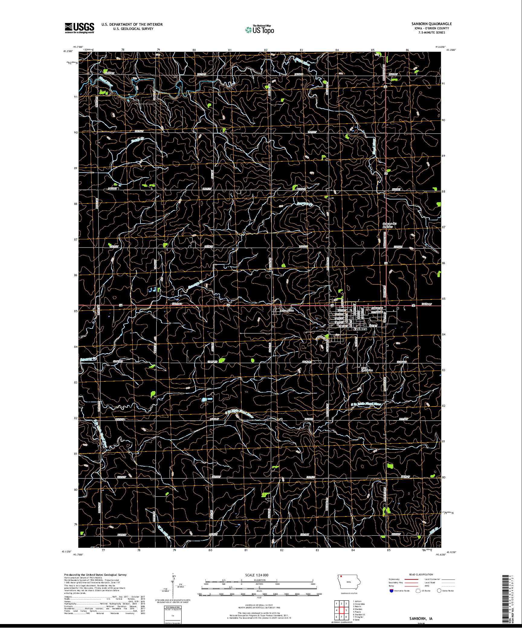 USGS US TOPO 7.5-MINUTE MAP FOR SANBORN, IA 2018