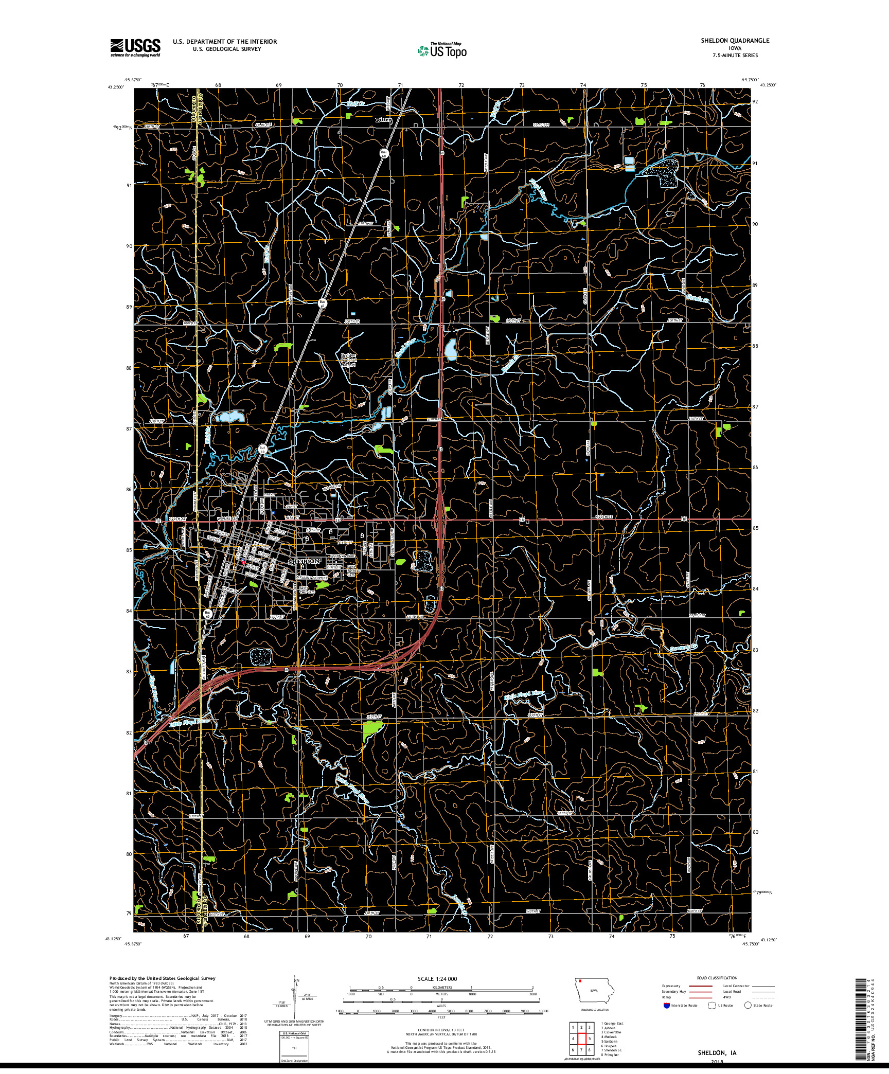 USGS US TOPO 7.5-MINUTE MAP FOR SHELDON, IA 2018