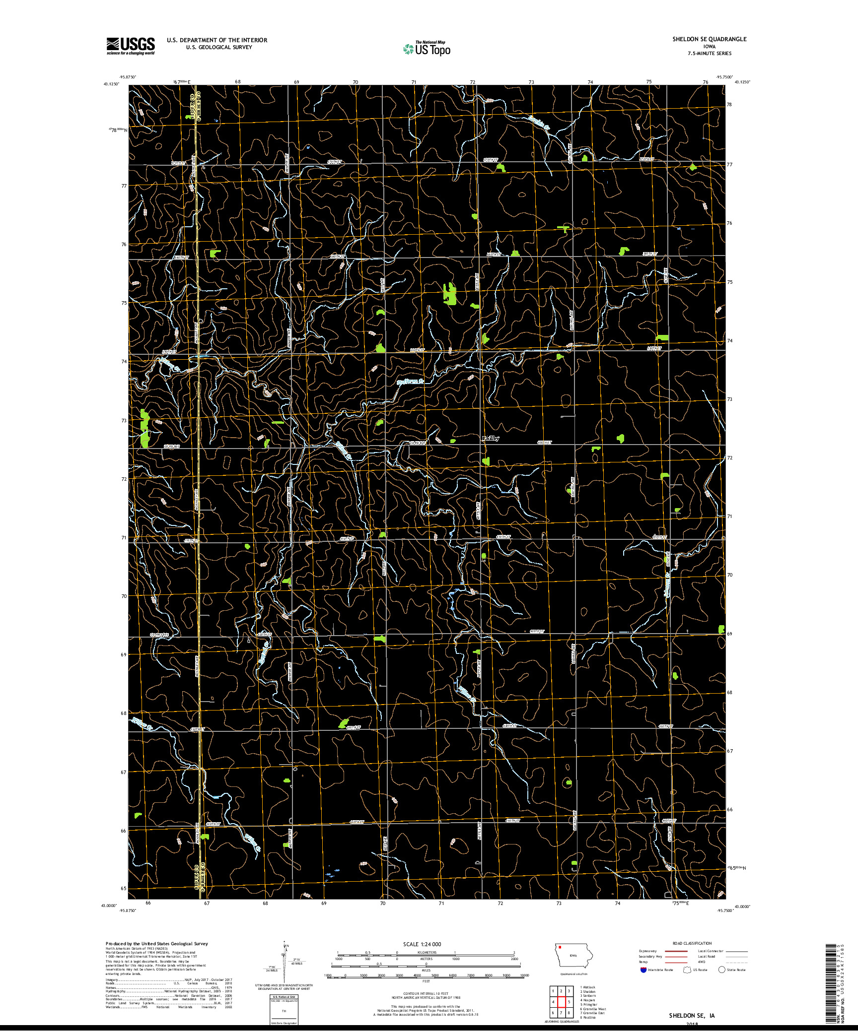 USGS US TOPO 7.5-MINUTE MAP FOR SHELDON SE, IA 2018