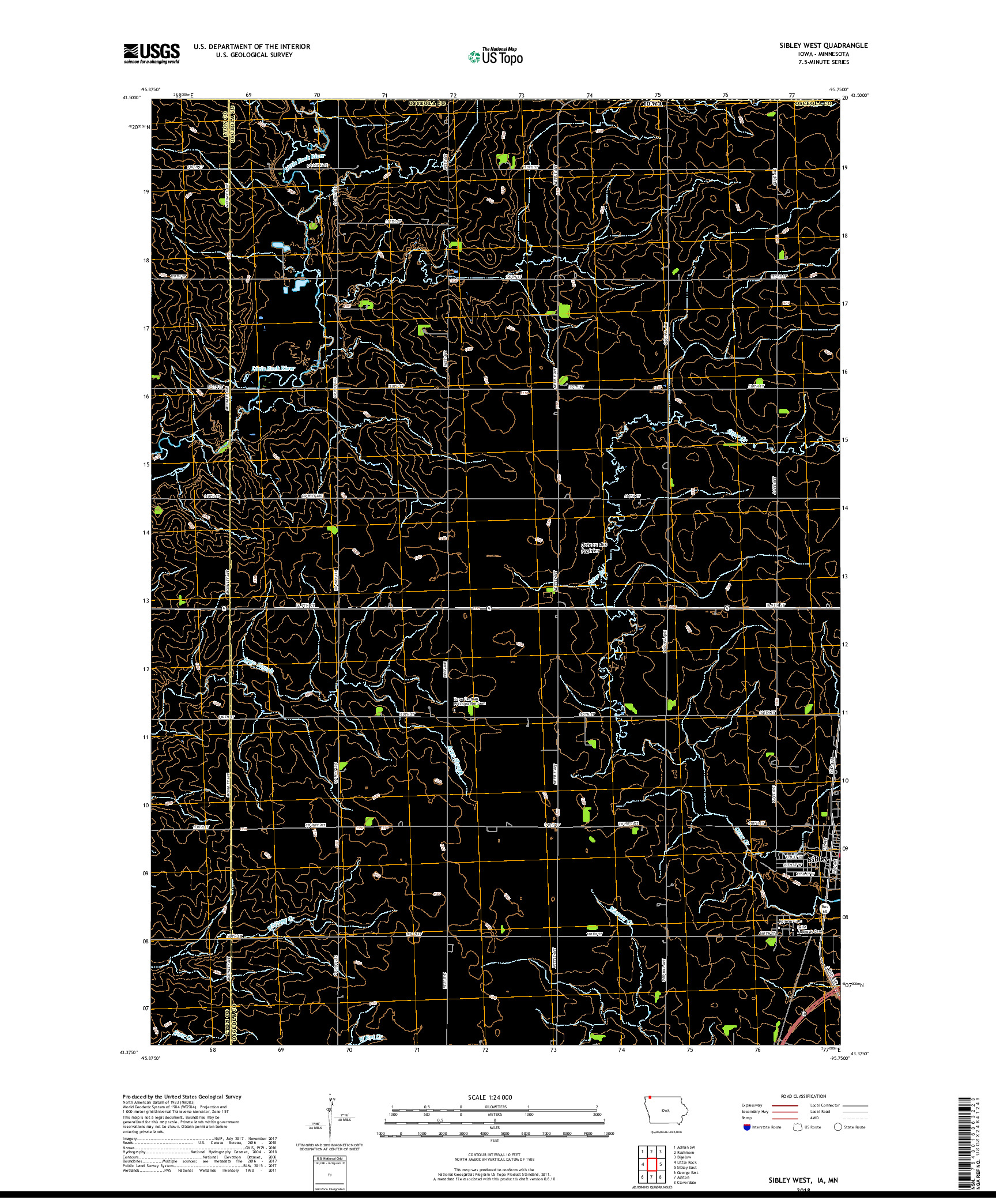 USGS US TOPO 7.5-MINUTE MAP FOR SIBLEY WEST, IA,MN 2018